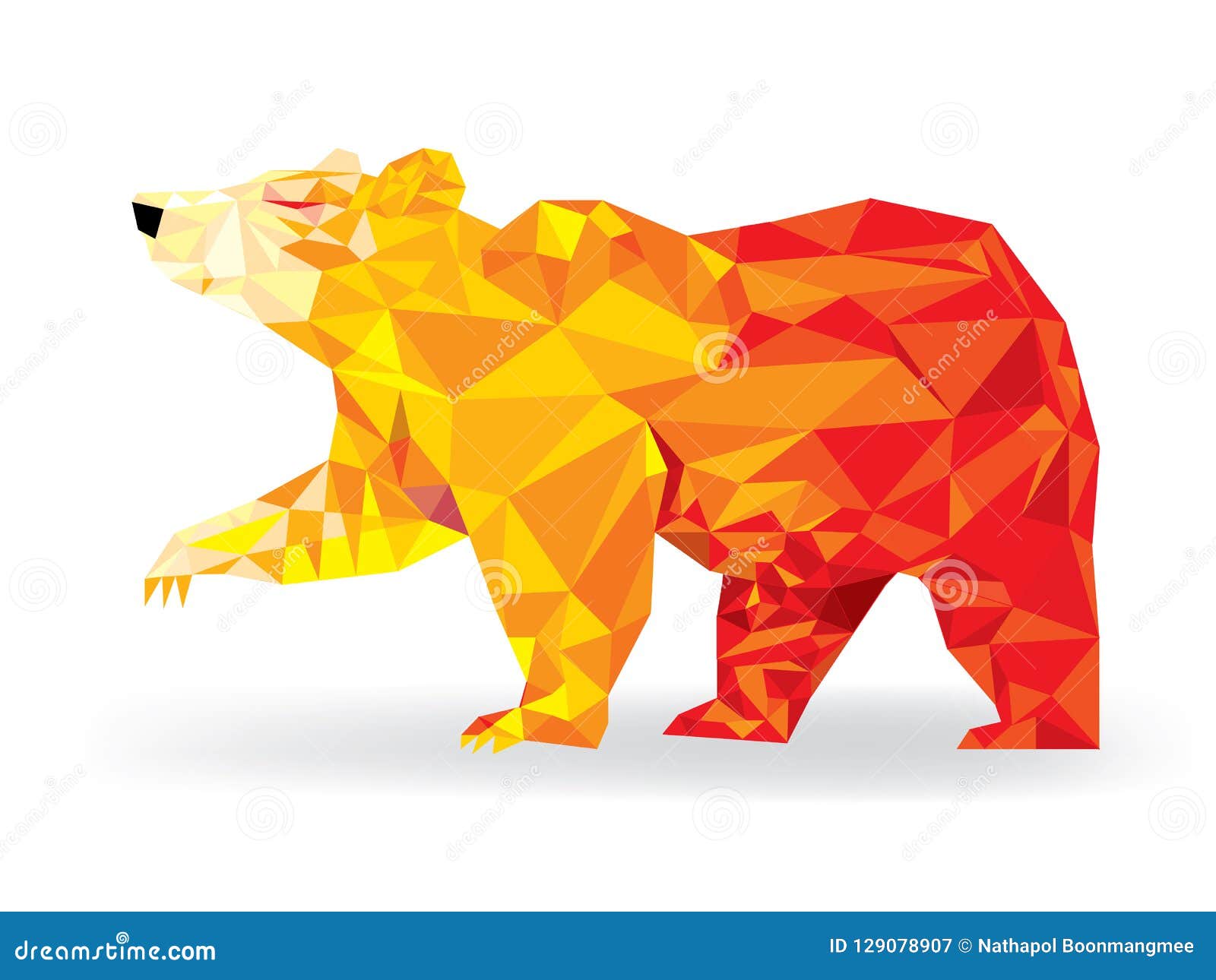 grizzly bear in geomeyric pattern low polygon bearish trend, te