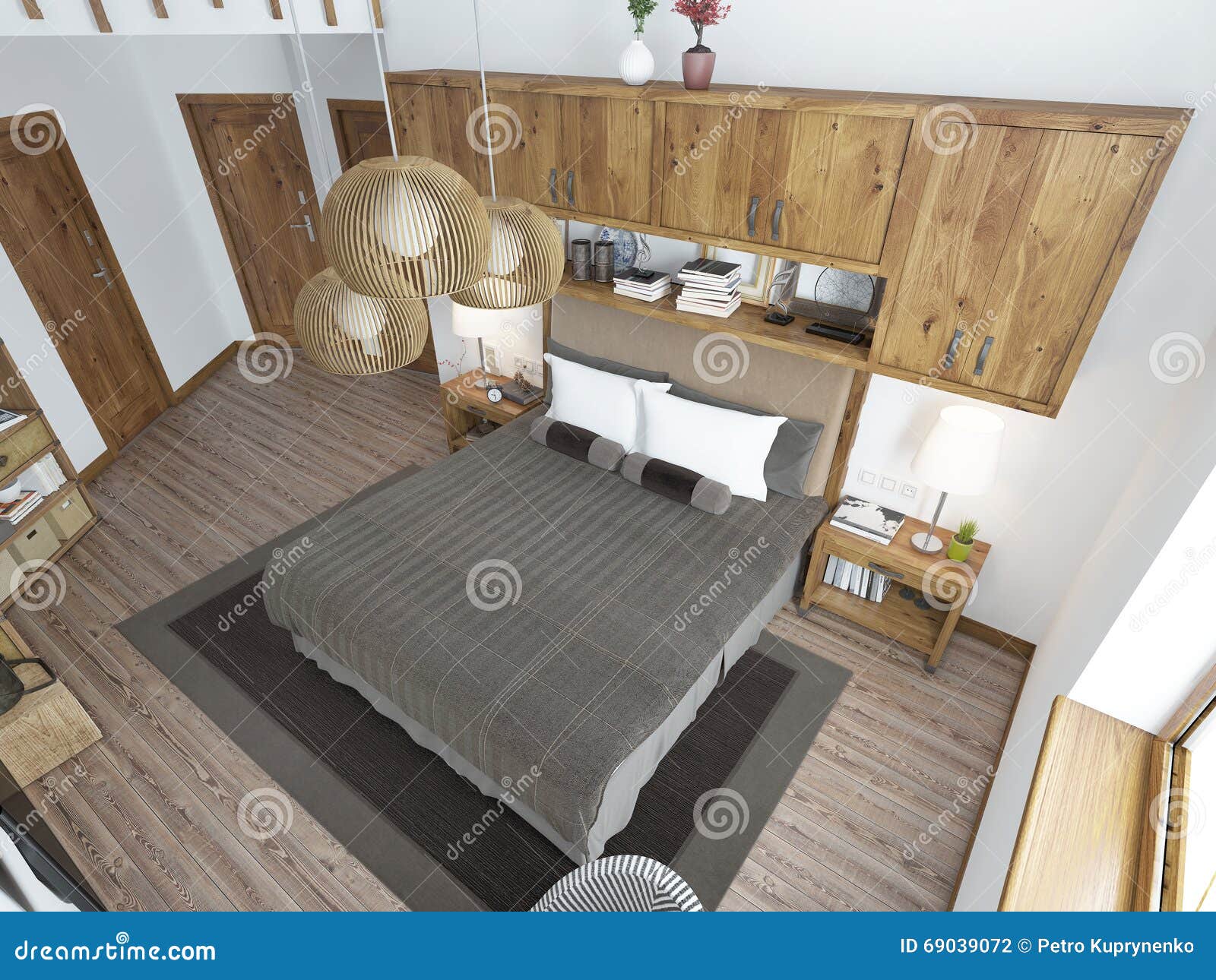Grosses Helles Schlafzimmer Im Dachboden Stockfoto Bild Von