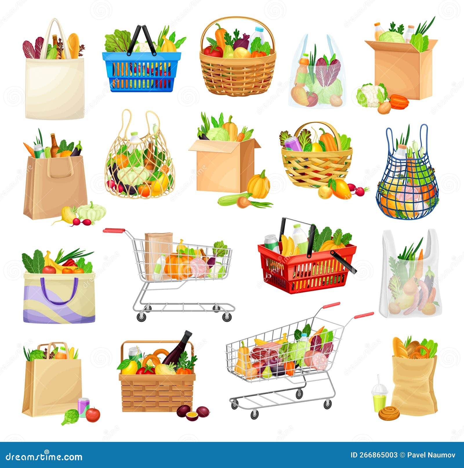 Full shopping basket market food and products Vector Image