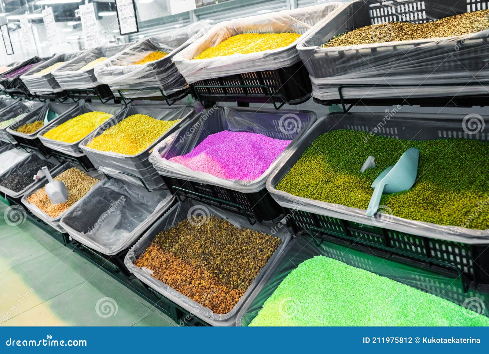 Grocery Boxes on Grocery Store Shelves Close Up Stock Photo Image of