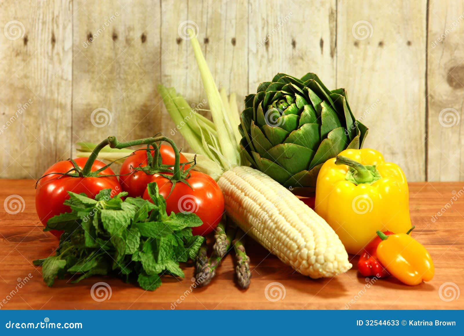 grocery produce items on a wooden plank