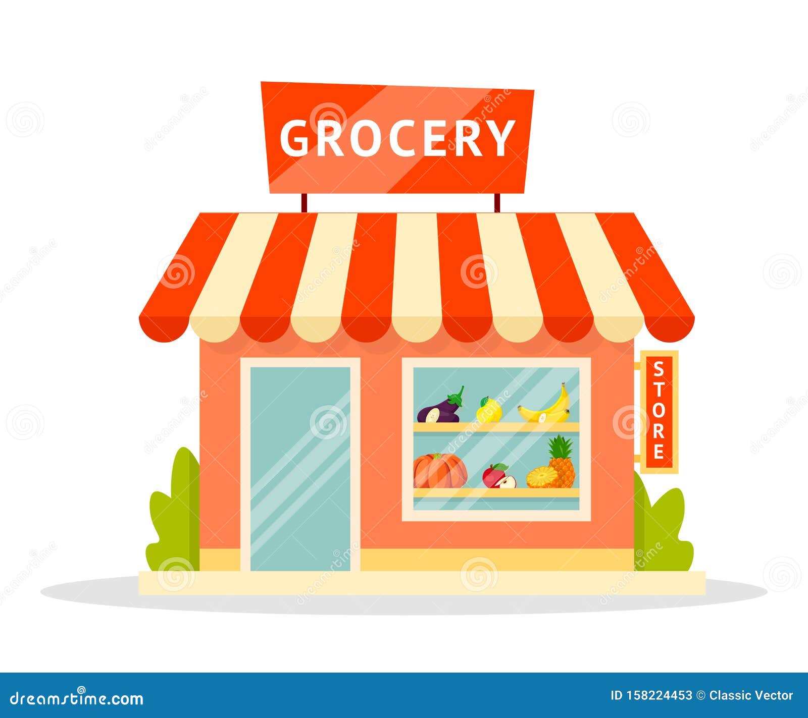 Grocery Shop  Facade Flat  Illustration Stock Vector  