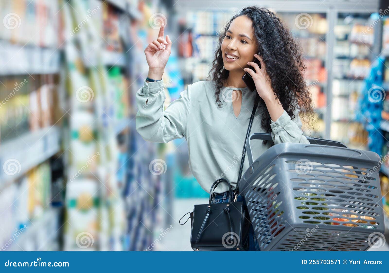 Grocery Shopping Woman And Phone Call Of A Person Using Technology In grocery-shopping-woman-and-phone-call-of-a-person-using-technology-in