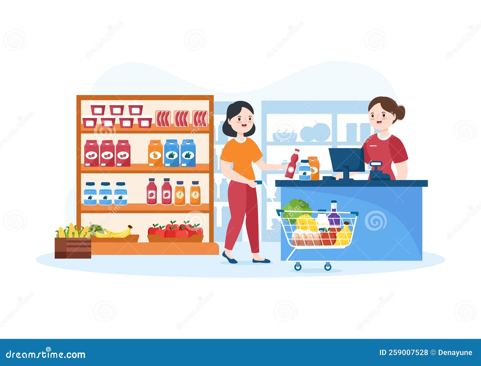 Grocery Store or Supermarket with Food Product Shelves, Racks Dairy ...