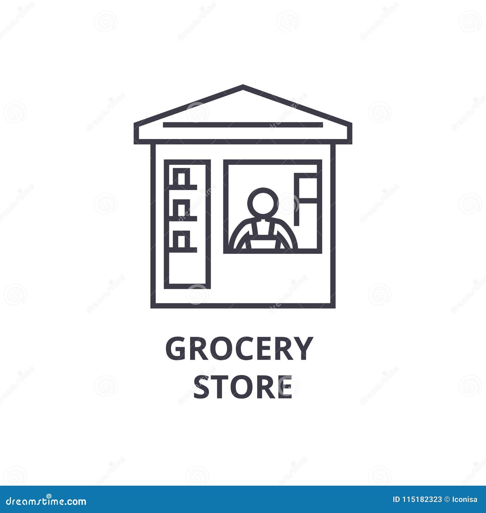 Grocery Store Thin Line Icon, Sign, Symbol, Illustation, Linear Concept