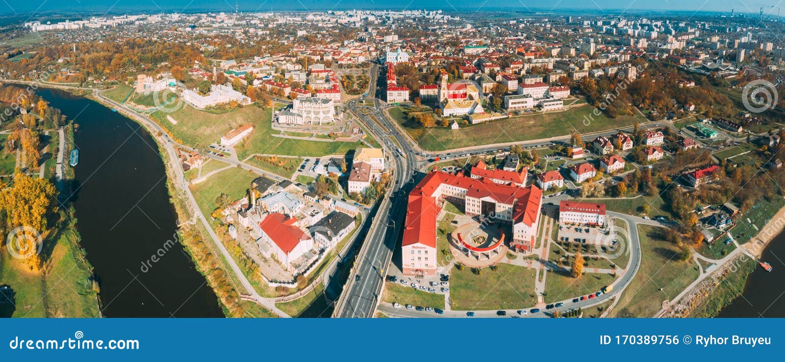 Grodno Belarus Aerial Bird`s Eye View Of Hrodna Cityscape Skyline