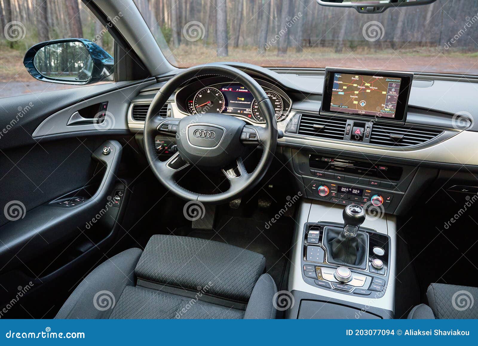 GRODNO, BELARUS - DECEMBER 2019: Audi A6 4G C7 Interior in Dark