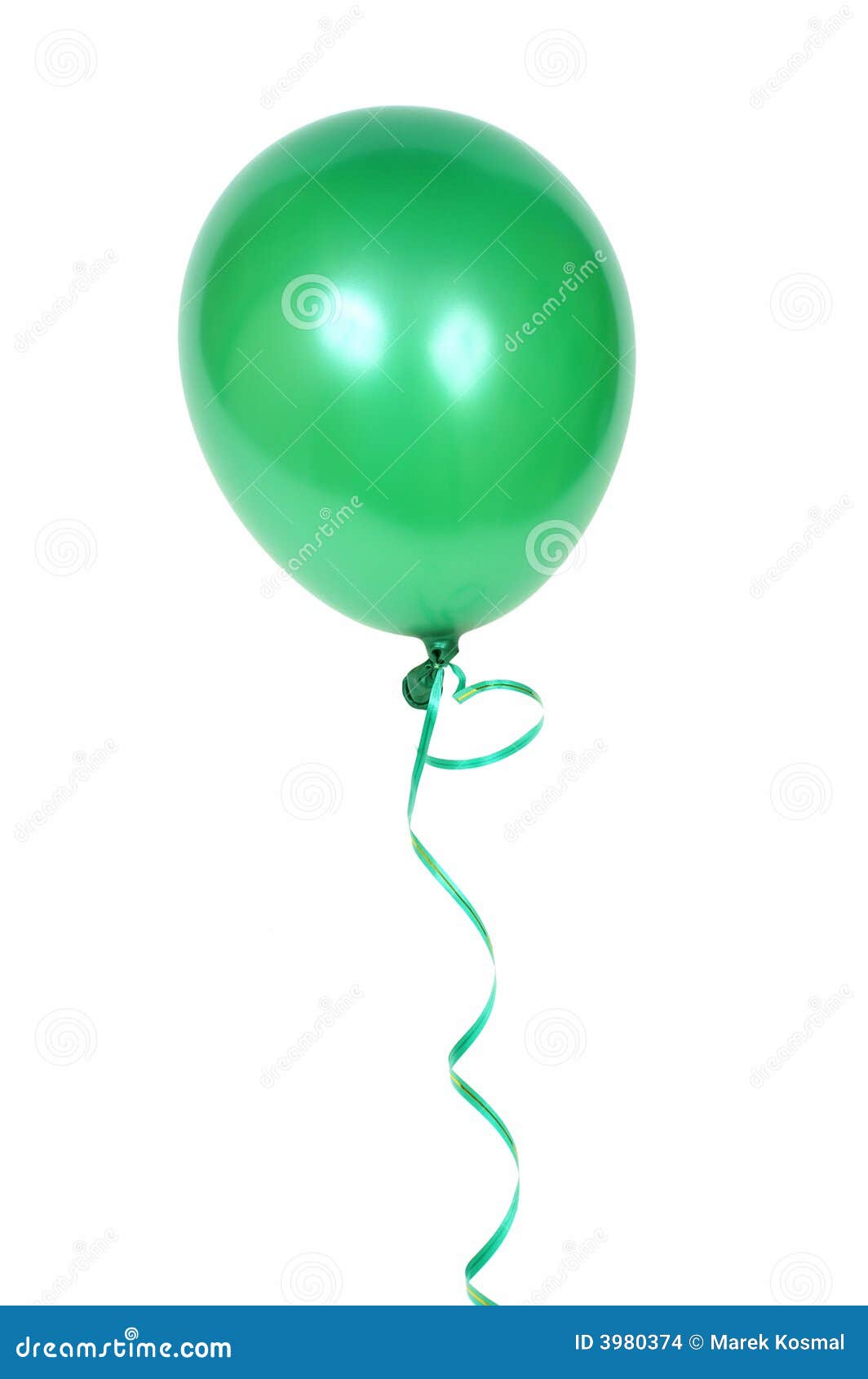 Groene ballon. De ballon van Gren met lint dat op witte achtergrond wordt geïsoleerds