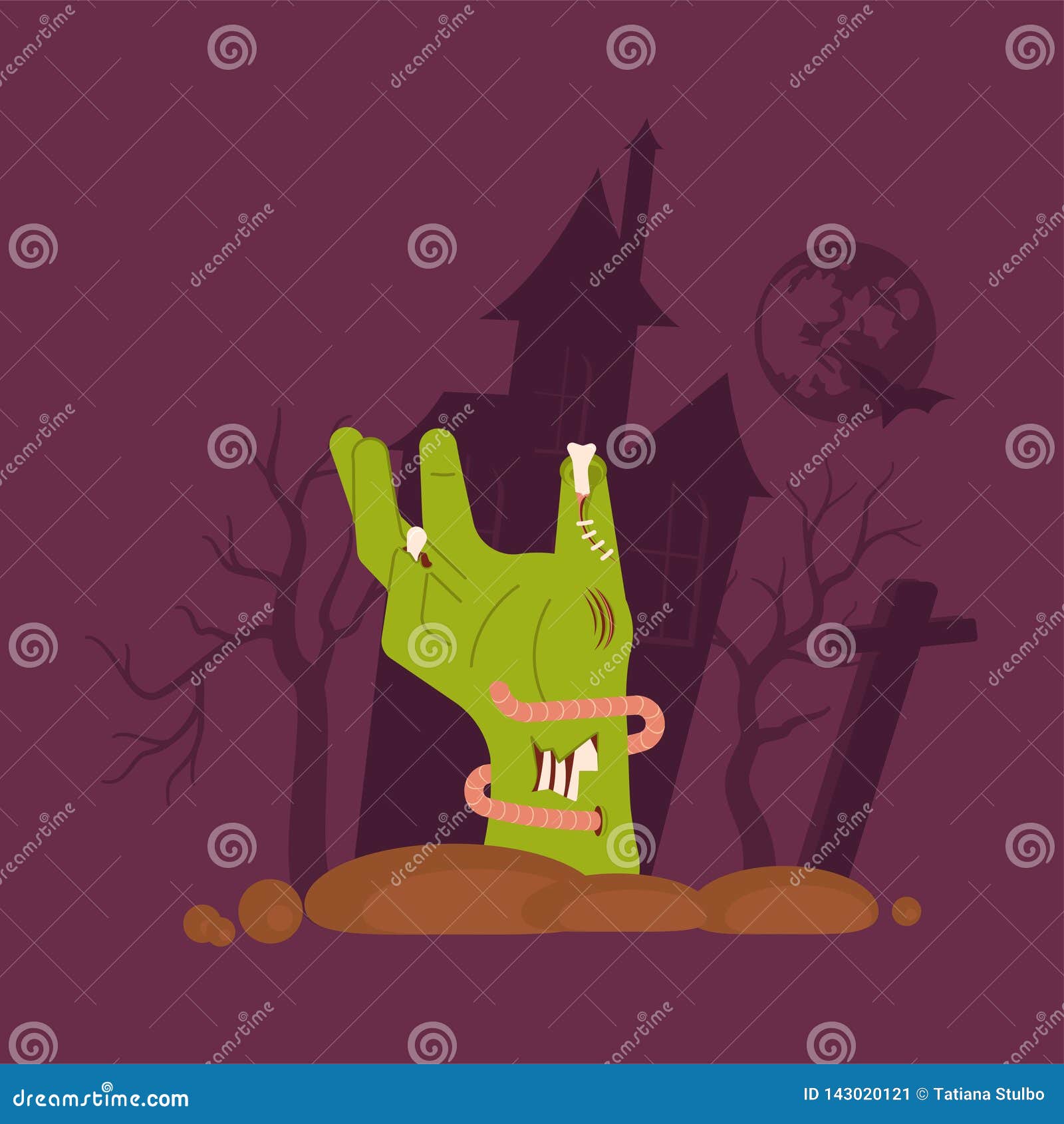 Groene Zombiehand Die Uit Een Graf Toenemen Vector Illustratie ...