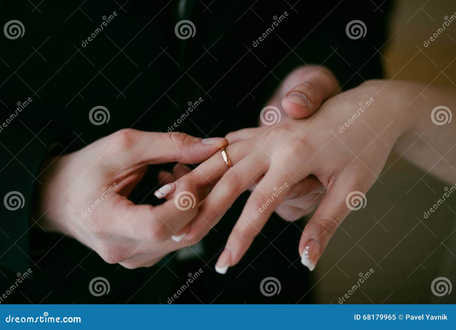 Groom Wearing the Wedding Ring on Bride. he Put the Ring on Her Stock Image Image of diamond