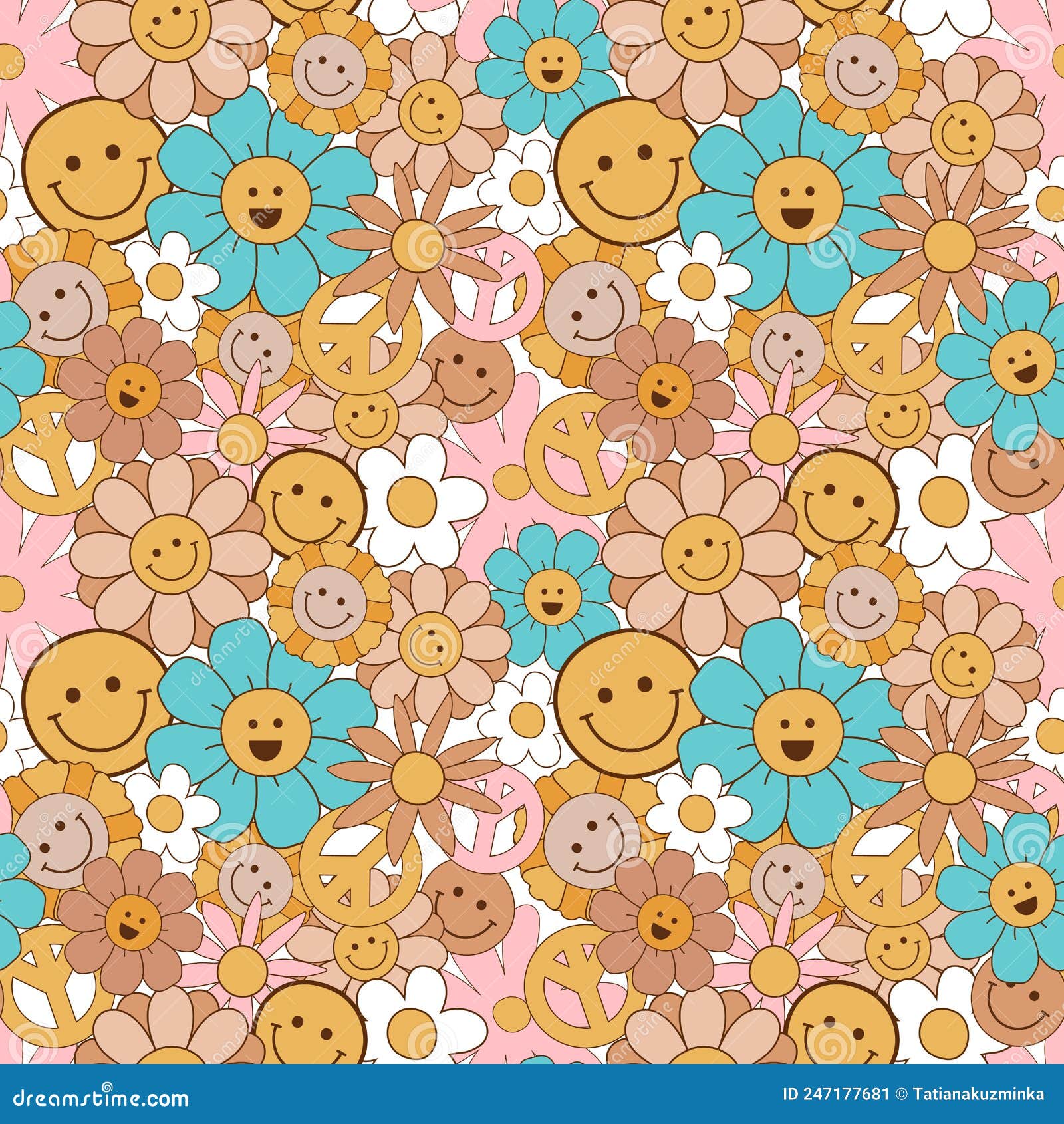 Cute funny kawaii smile face flowers on  Stock Illustration 92619525   PIXTA