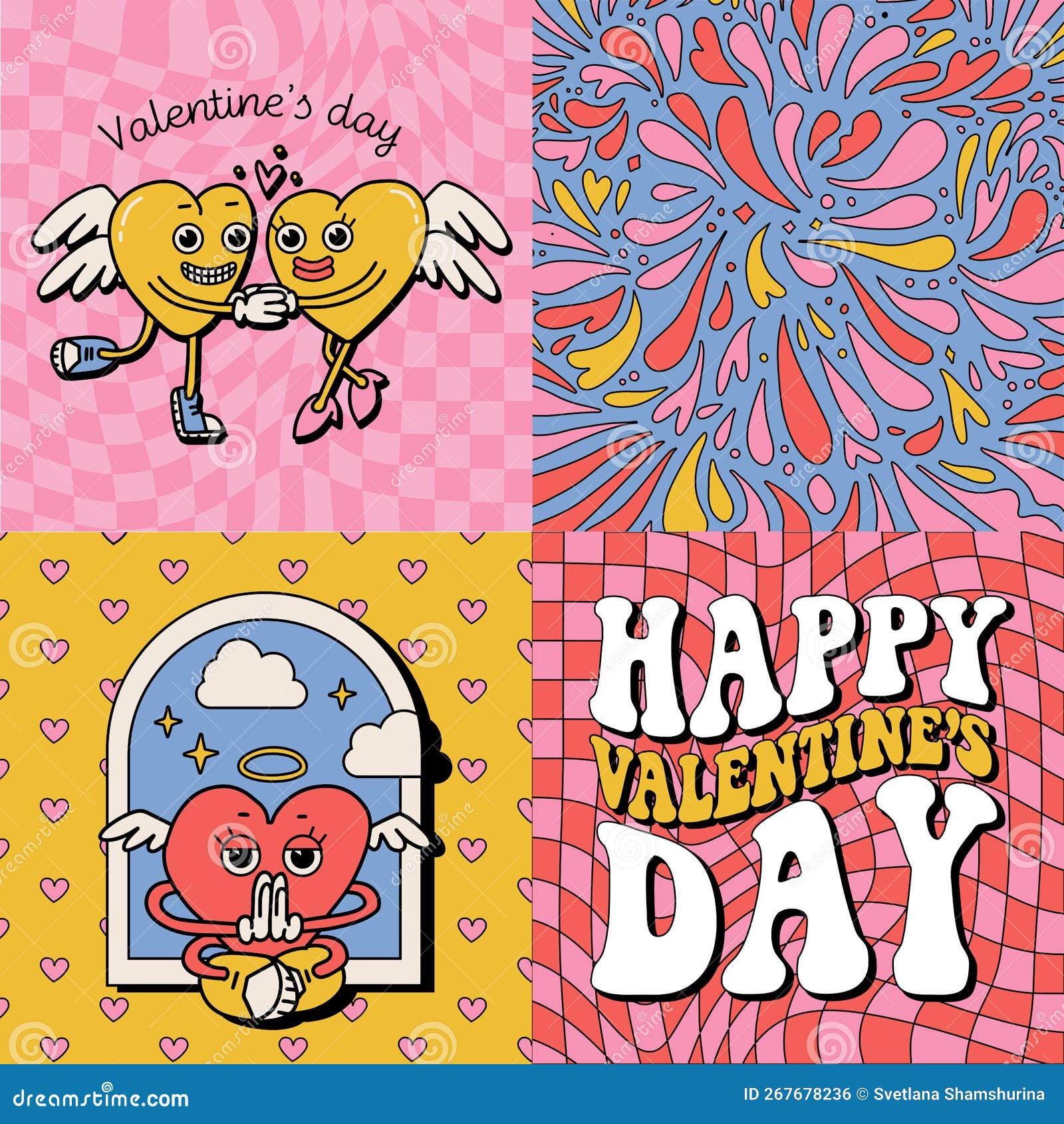 Groovy Lovely Set Of Valentine S Day Square Posters Hippie Love