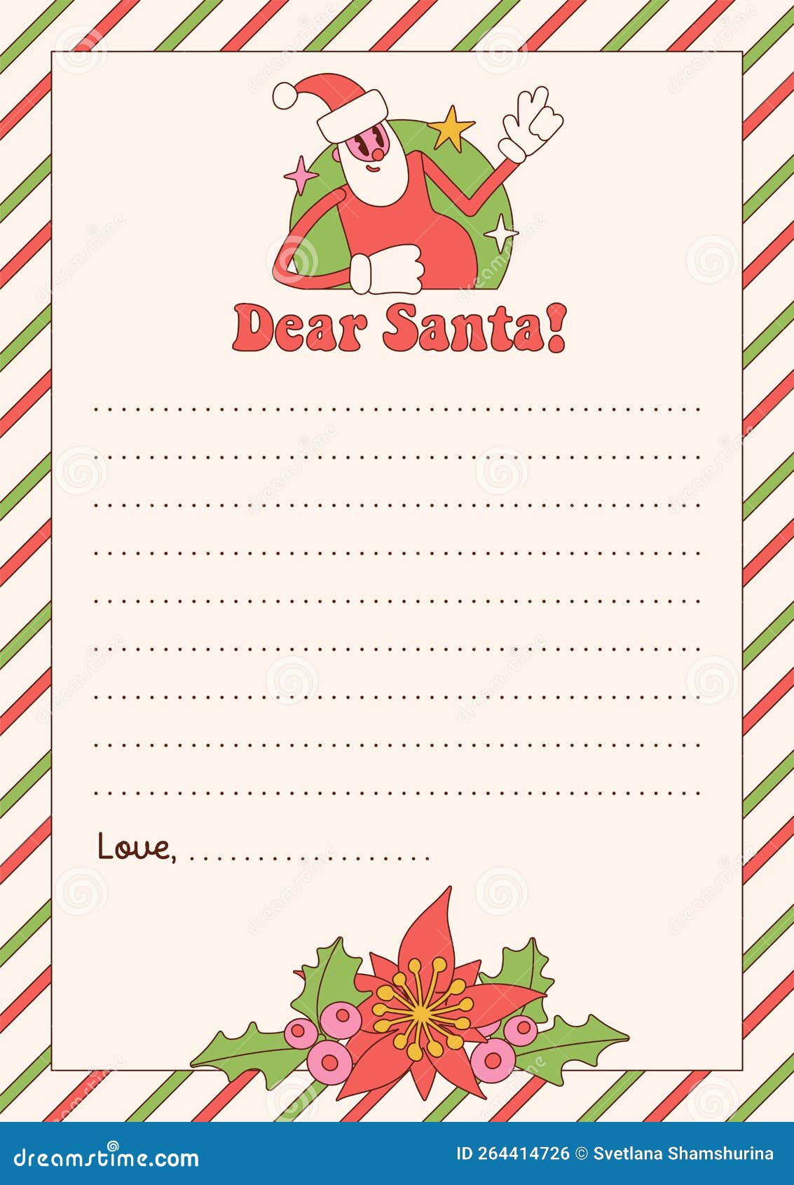 Groovy Paper Sheet Template - Letter To Santa from Child. Retro ...