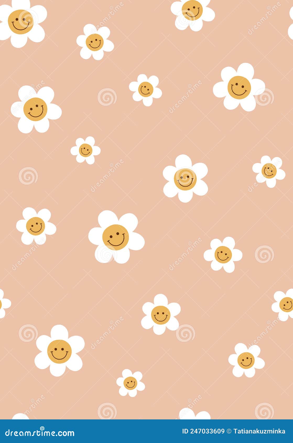 Groovy seamless pattern with flowers on a light background Bright vector  wallpaper in the style of the 70s Simple shaped flowers Retro fabric  print kids clothes home textile 11672744 Vector Art at