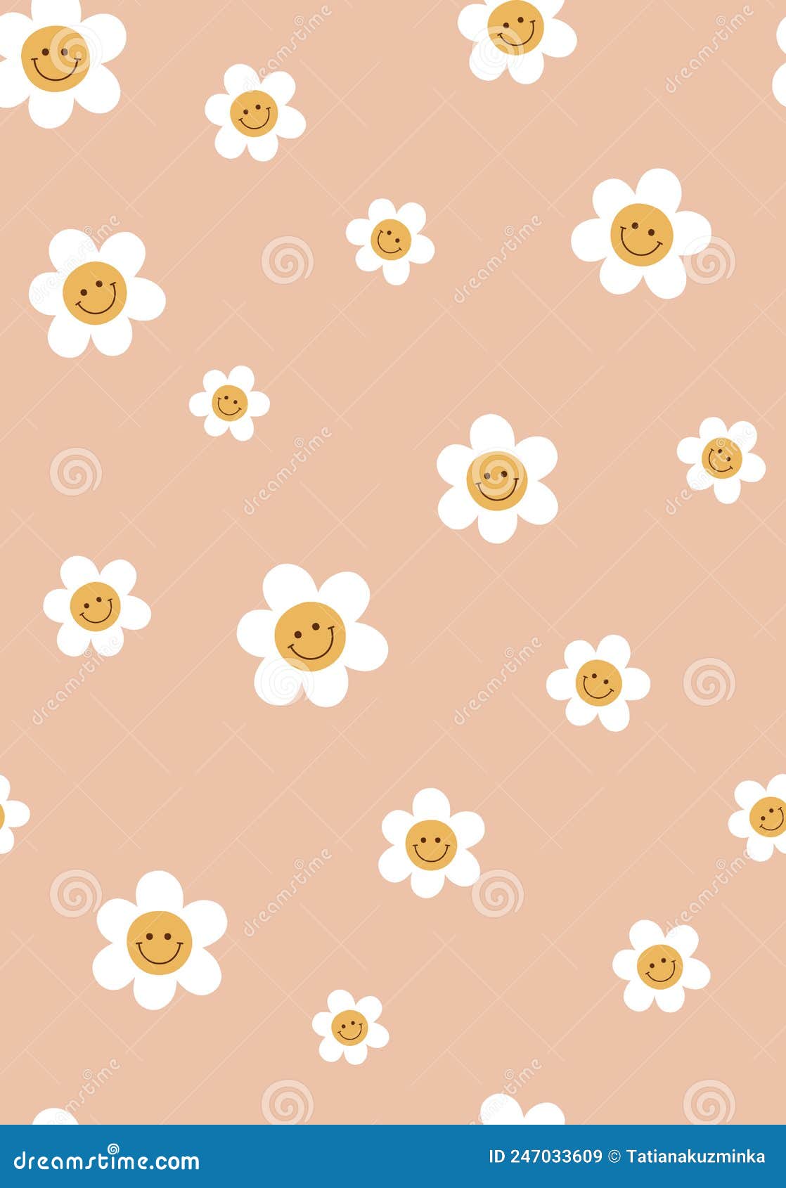 Floral Vector Background With Vintage Groovy Daisy Flowers