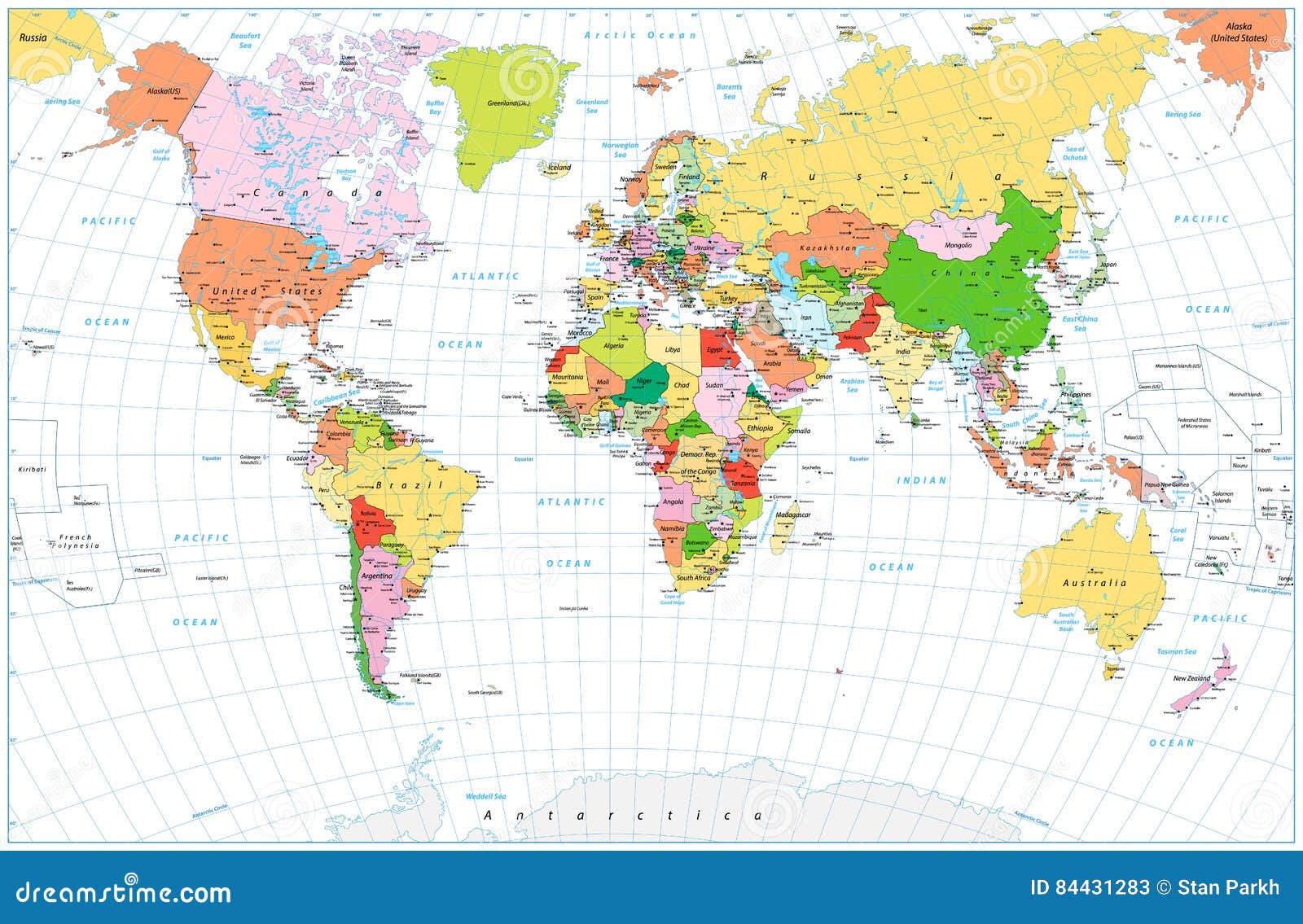 Grote Politieke Wereldkaart Met Water Voorwerpen Geïsoleerd O Illustratie - Illustration of kaart, europa:
