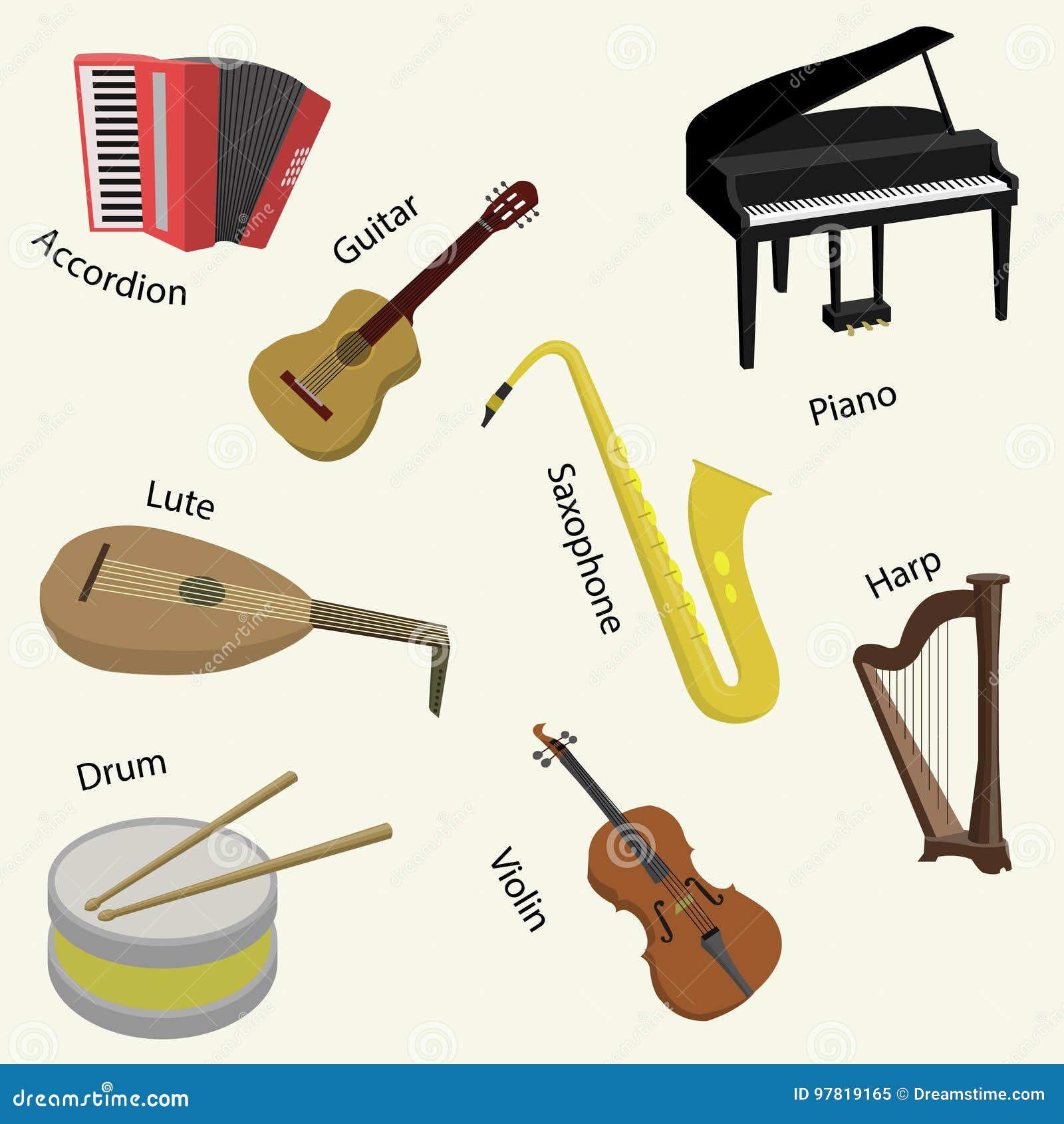 Grote Inzameling Van Muziekinstrumenten Vector Illustratie - Illustration bongo, overleg: 97819165