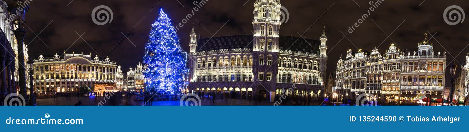 Grote Markt Place On A Christmas Evening Brussels Belgium ...