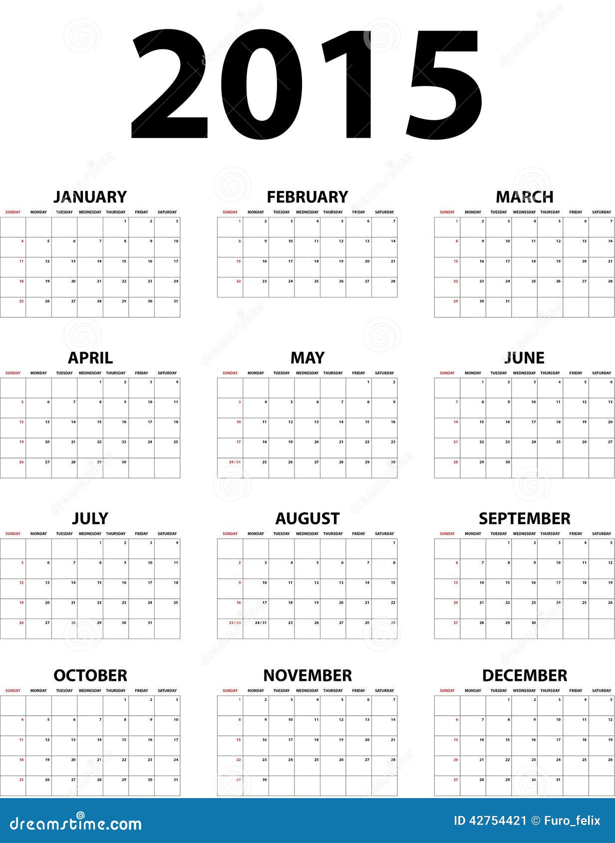 Grote Muur Maandelijkse Kalender Voor 2015 Vector Illustratie - Illustration of februari: 42754421