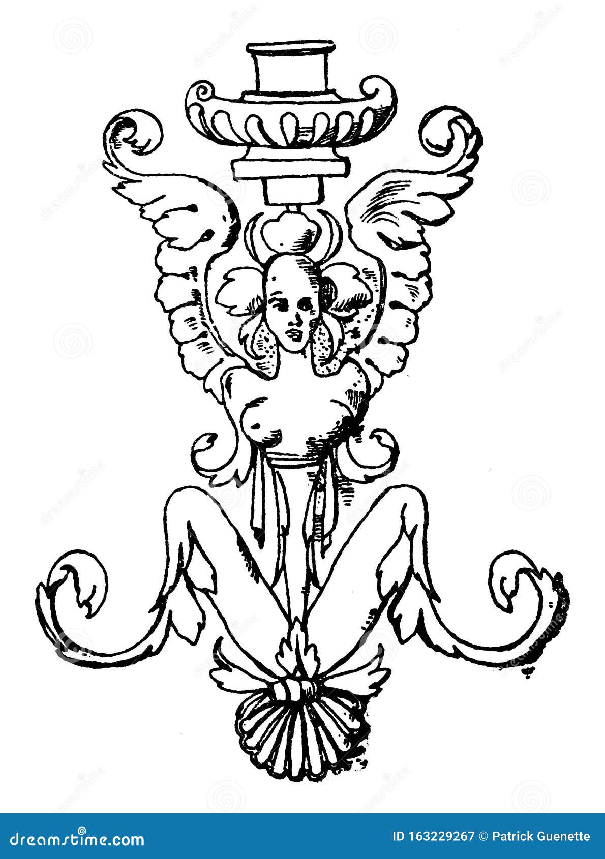 grotesque column is found in the guadagni palace in florence, vintage engraving