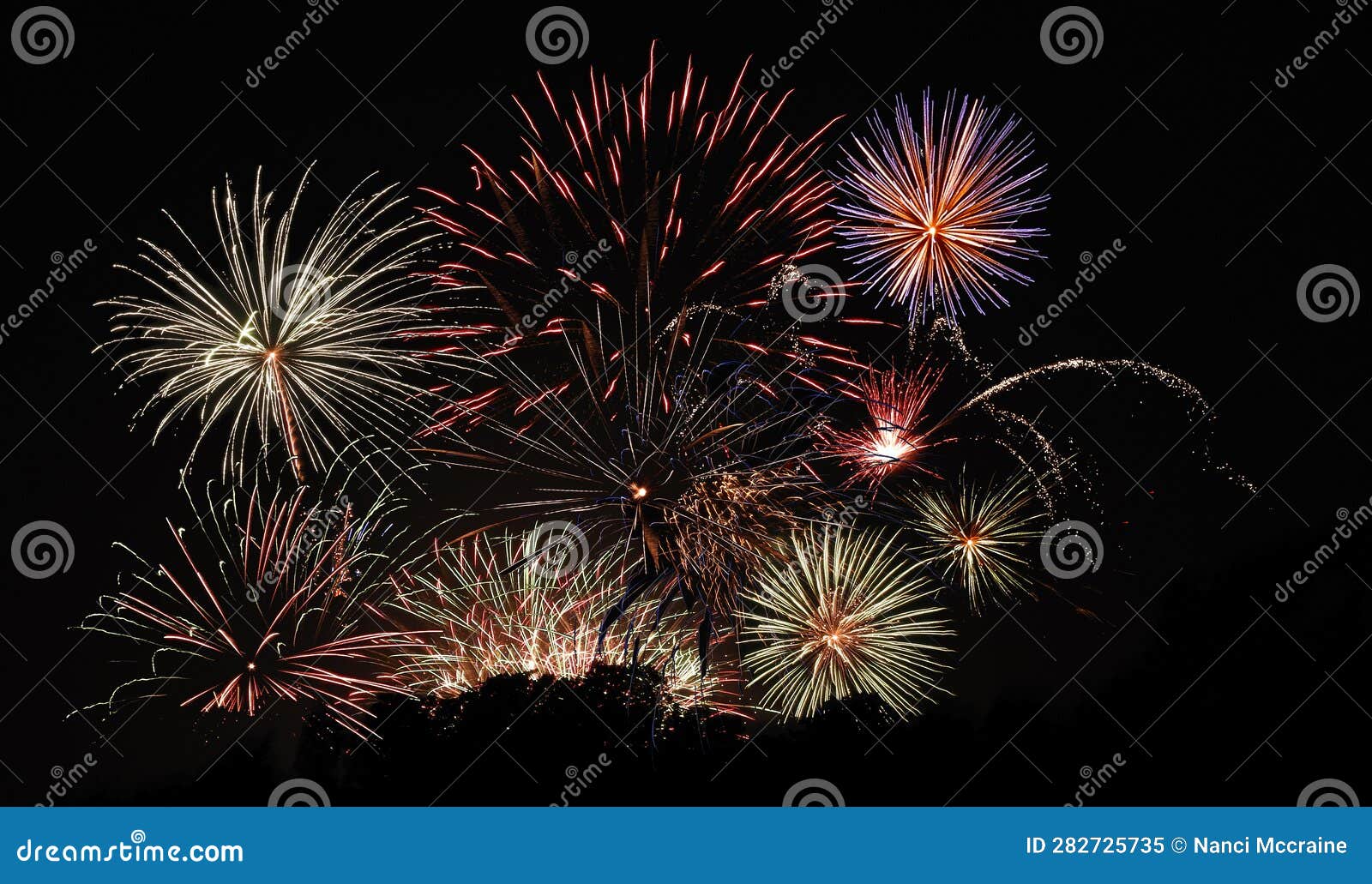Fireworks on Black Background for July 4 Stock Image Image of