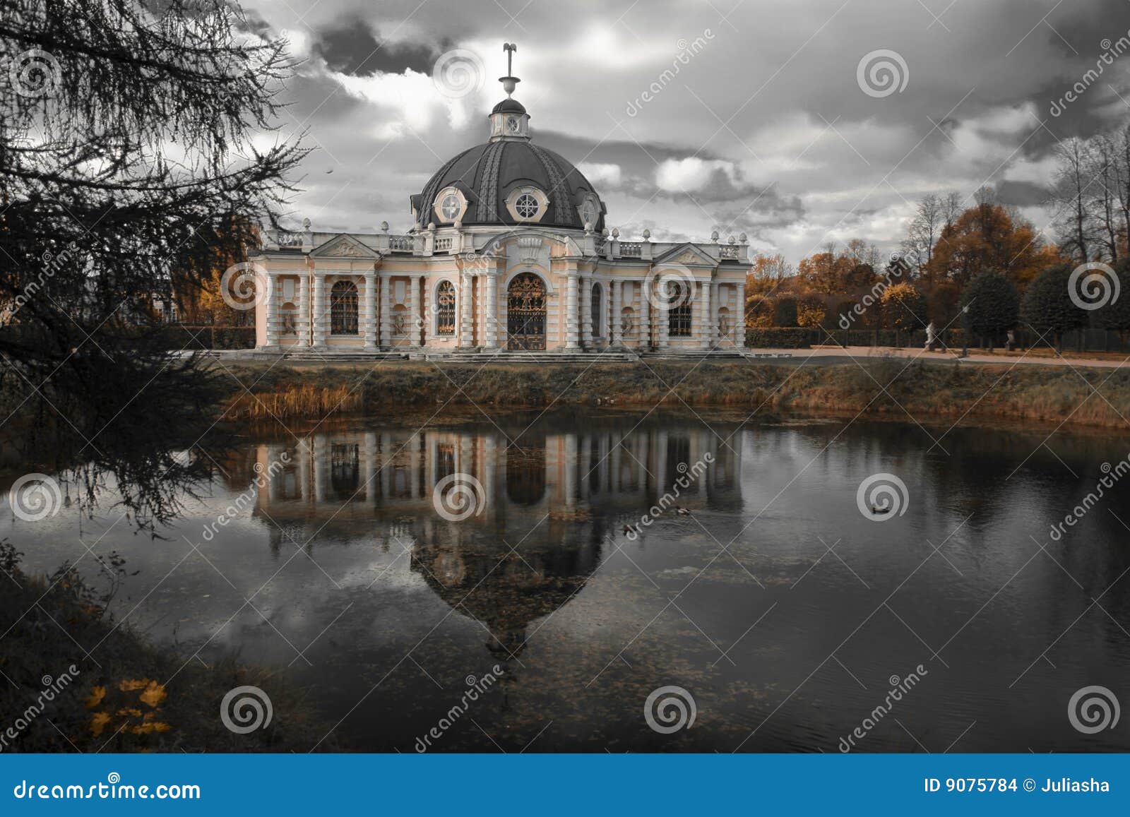 Grotto Pavilion In The Tsarskoe Selo With Big Pond Covered With Ice, St