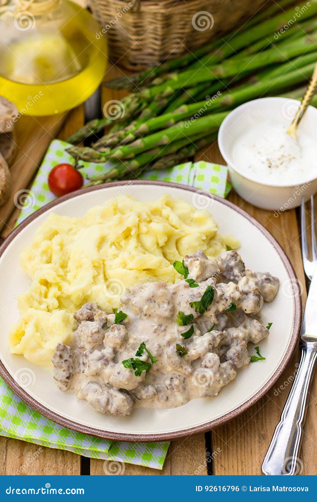 Ground Beef in Creamy Cheese Sauce with Mashed Potatoes Stock Photo Image of rustic, food