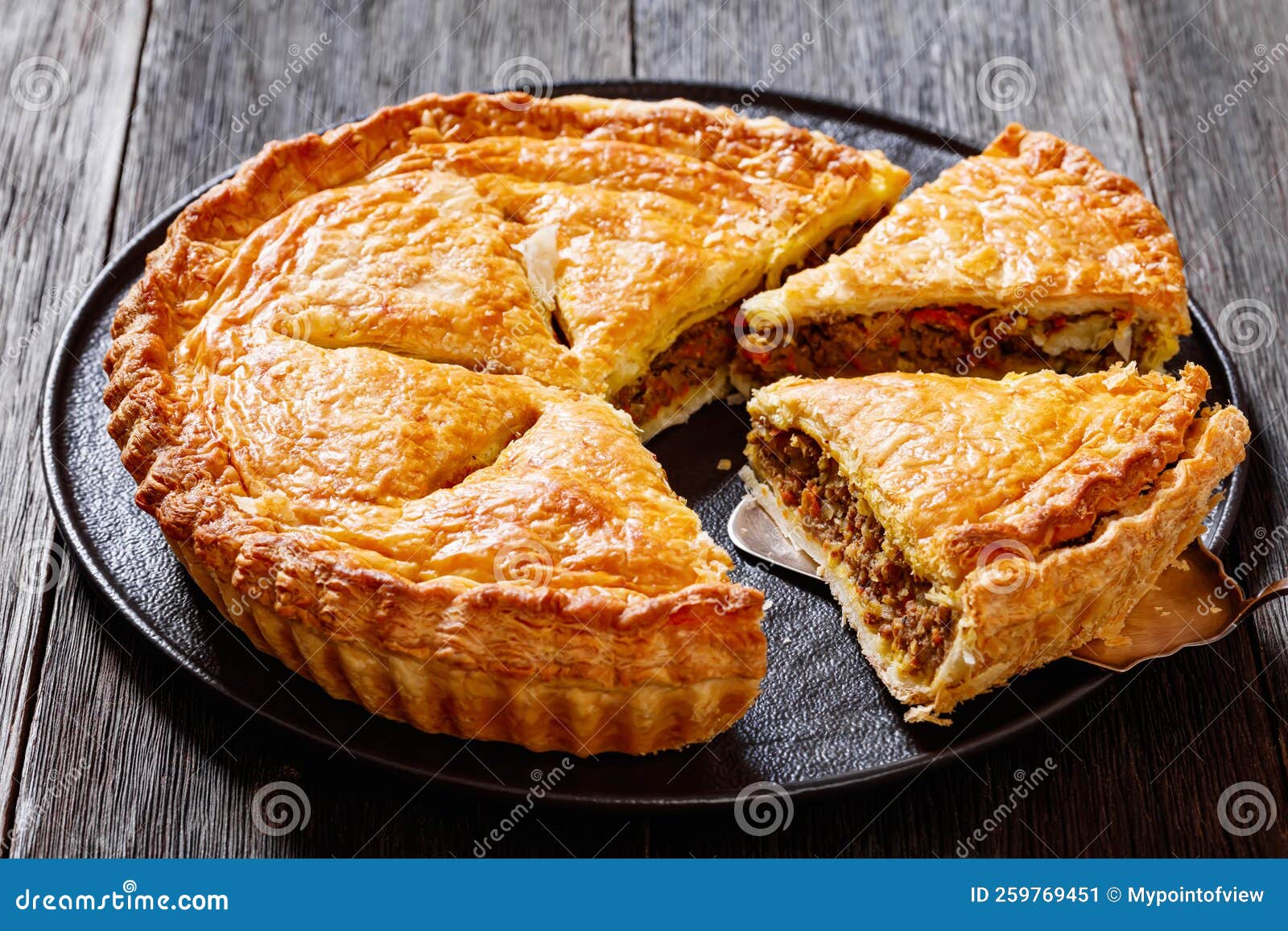 Ground Beef Meat Pie on Dark Wooden Table Stock Image - Image of meal ...