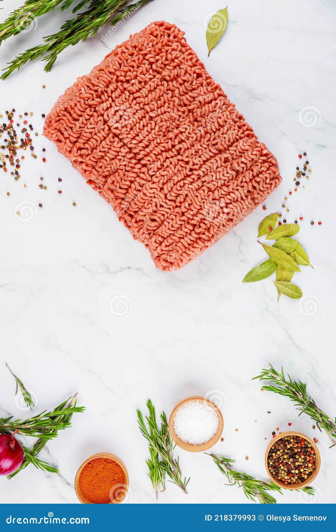 Ground Beef with Spices, Rosemary and Bay Leaf Stock Image Image of