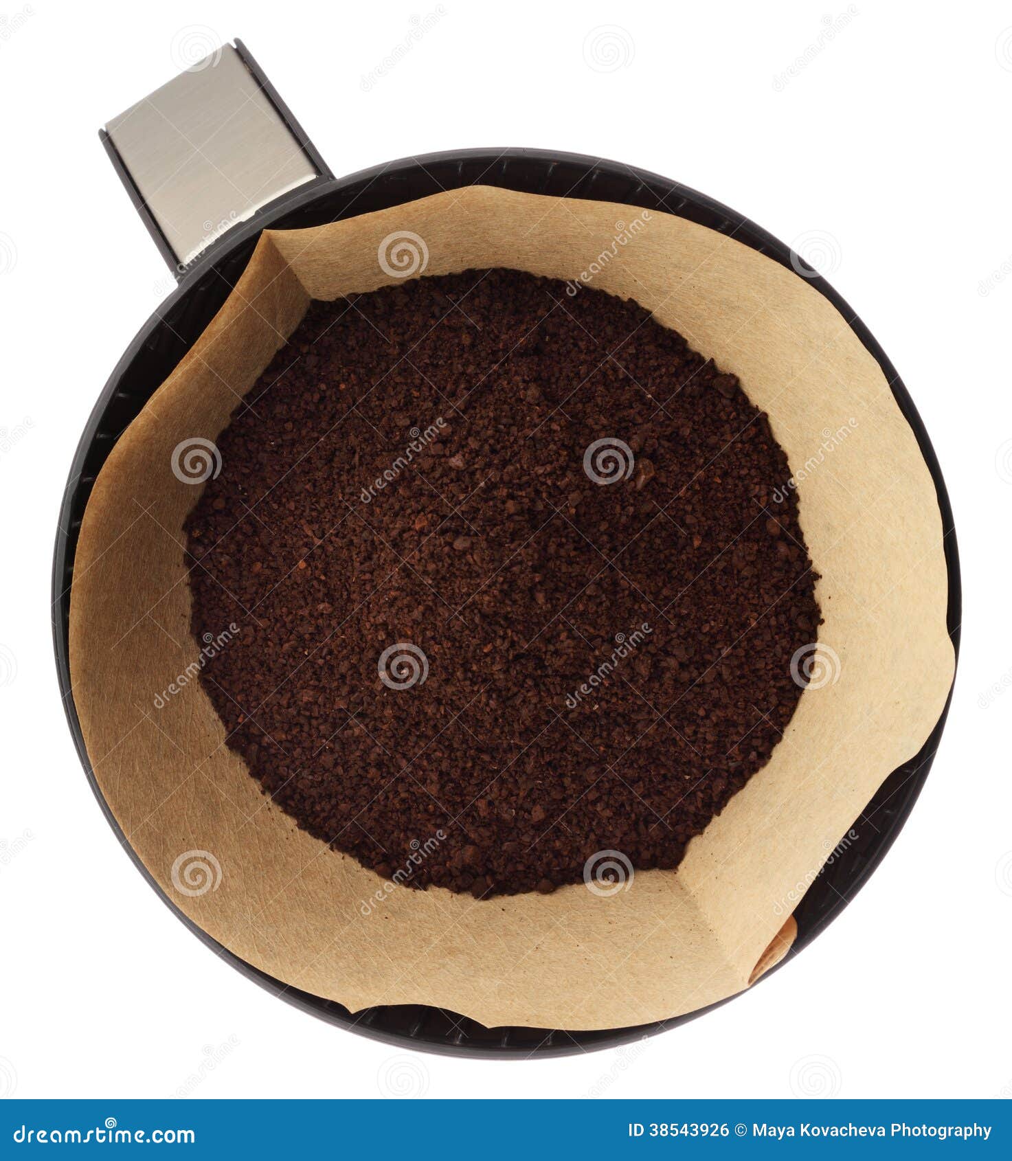 Ground Coffee in Filter Holder Isolated on White Background Over Stock