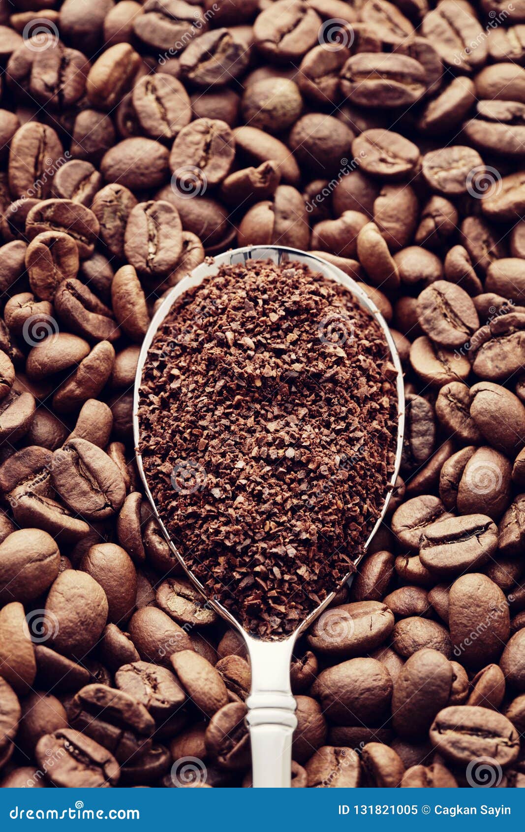 Ground coffee in a spoon stock image. Image of espresso