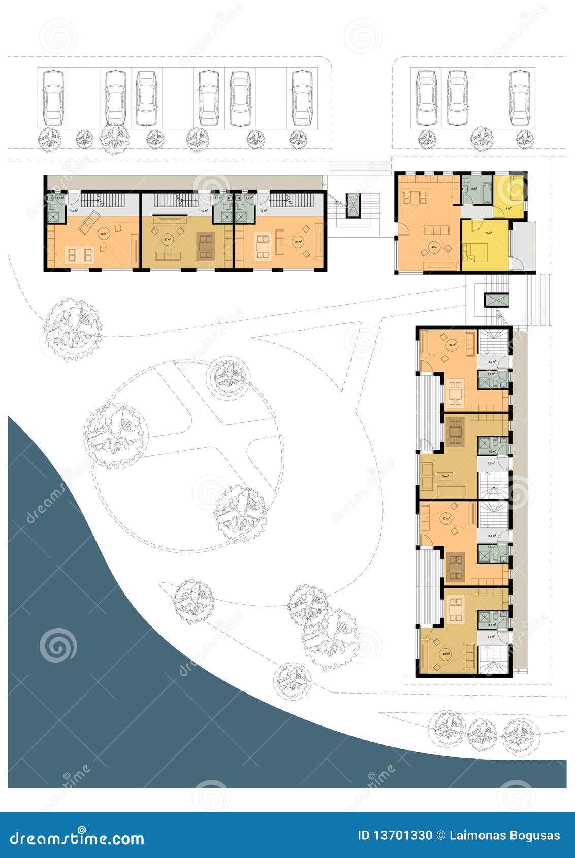 Ground Floor Plan of the Living House or Hotel Stock Illustration