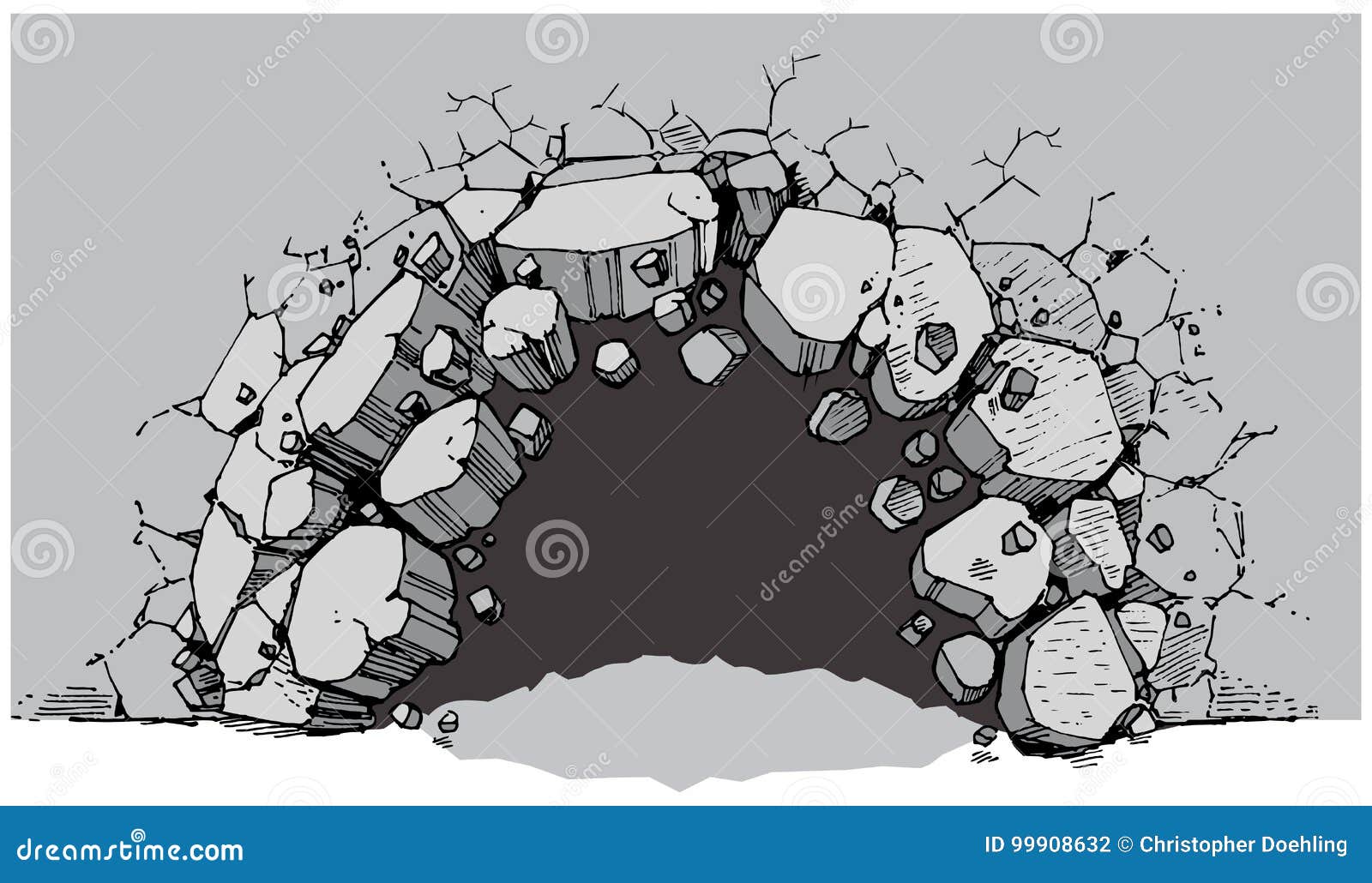 Ground Level Hole Breaking Through Wide Wall Stock Vector 