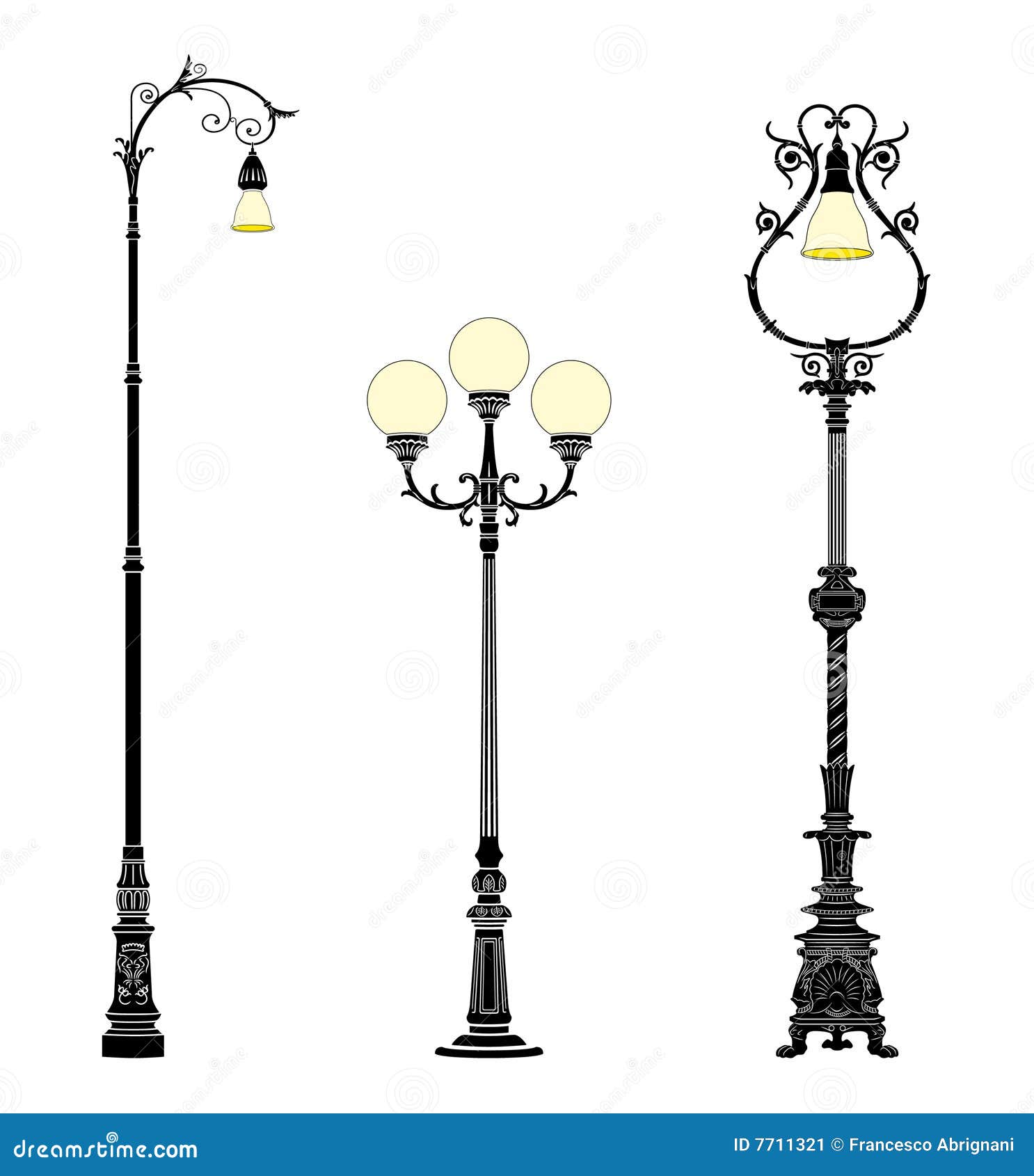 Street Lamps. Lamp Posts Drawings. Sketch. Freehand. Vector