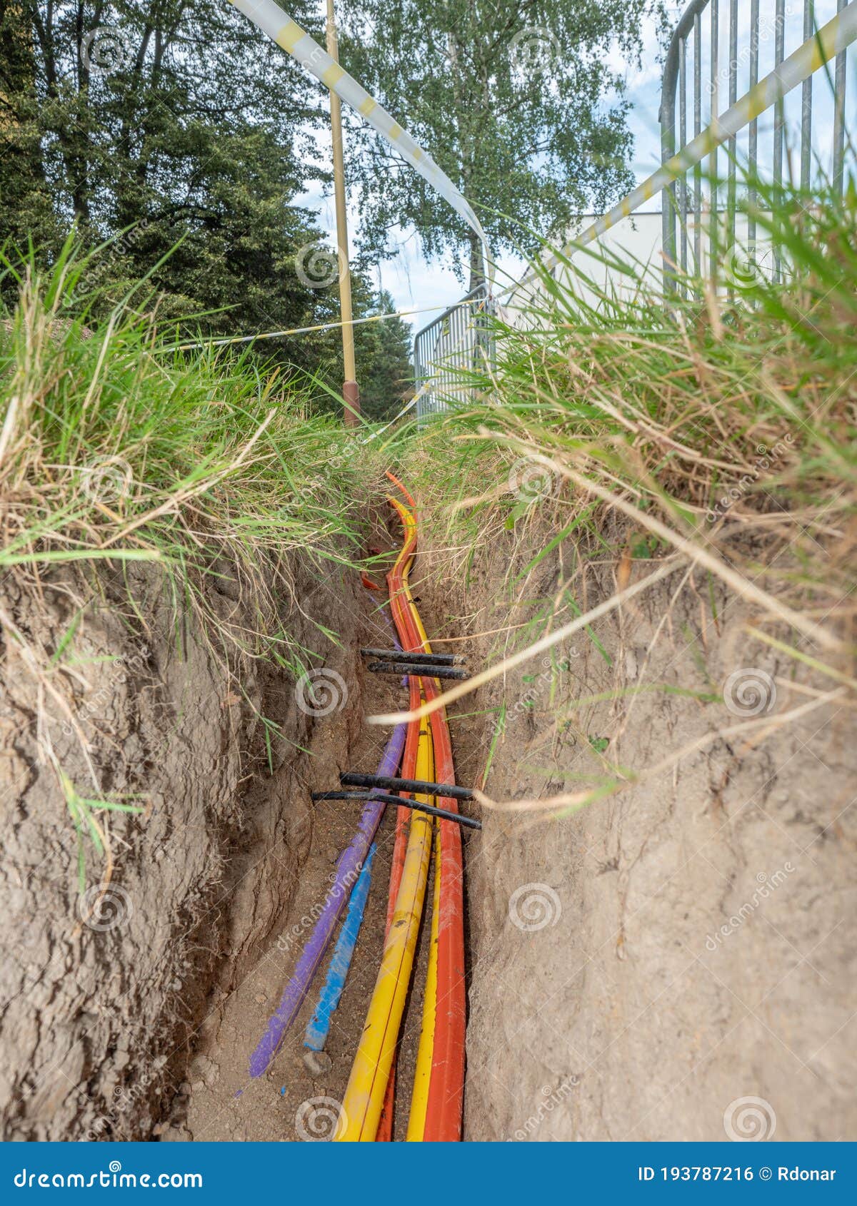 Ground Work the Installation of Fiber Optic Cables Stock Photo Image