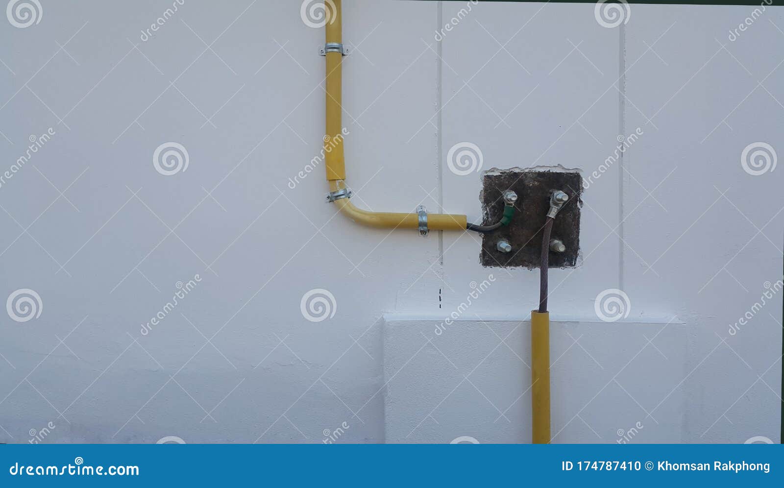 Grounding Plate with Cable in Yellow Conduit on White Walls Stock Photo Image of construction