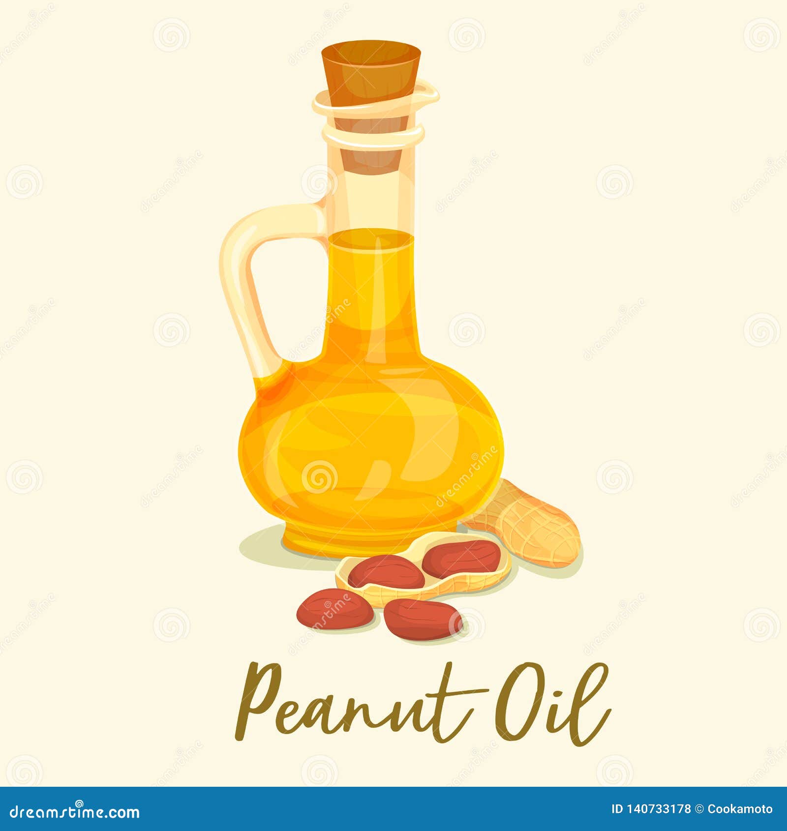 groundnut or peanut oil in bottle or jar near nut