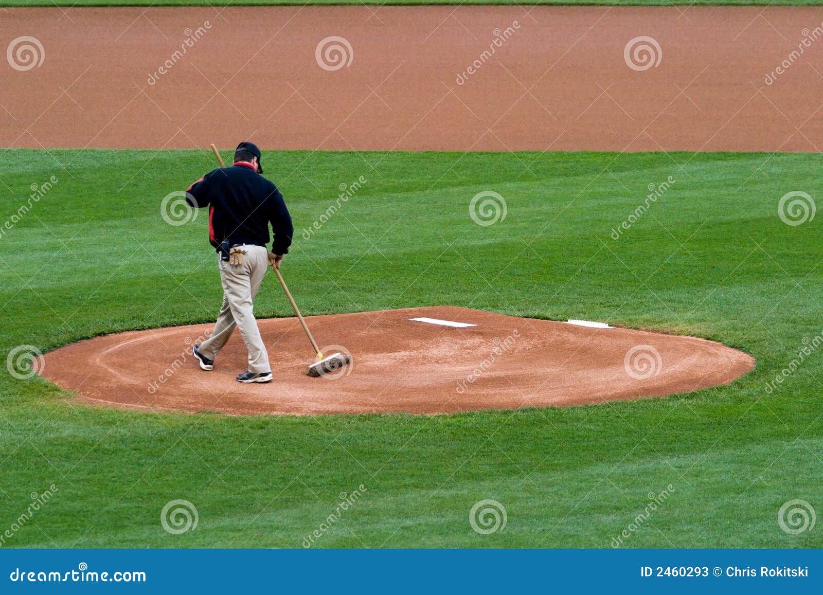 Groundskeeper Pitchers Mound Stock Image Image of infield, broom 2460293