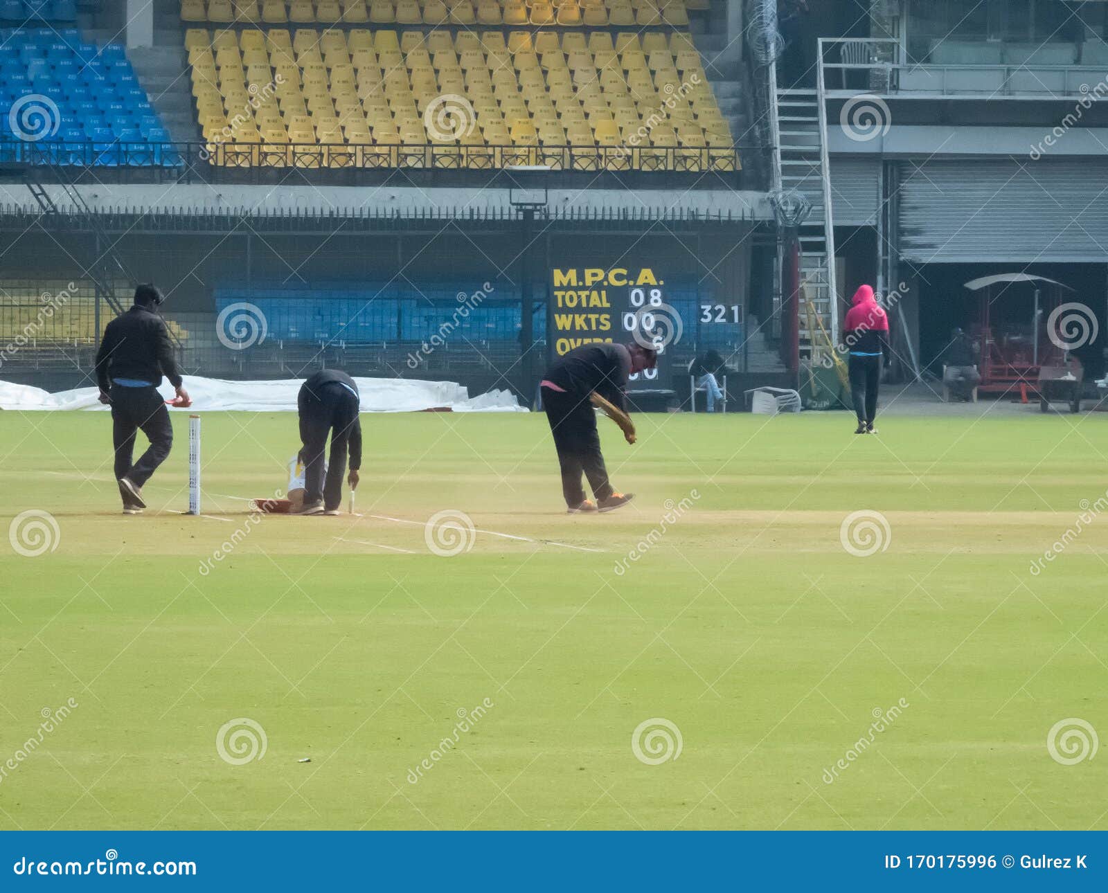 Cricket, Groundsmen Reparing Pitch Editorial Photo Image of green