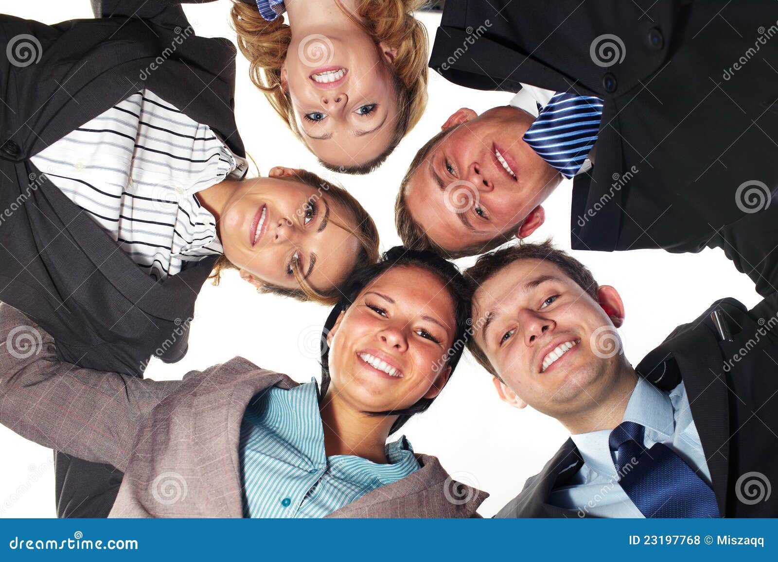 Group of 5 Businesspeople in a Circle, Low Angle Stock Photo - Image of