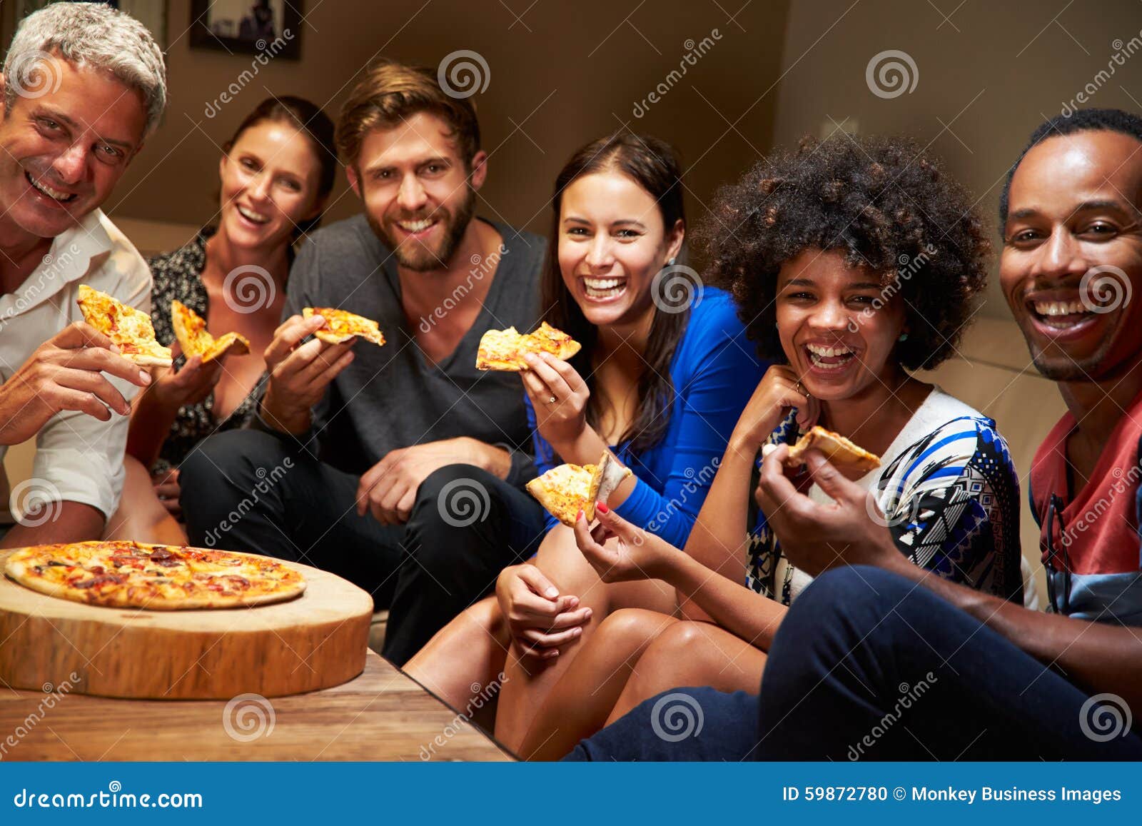 Friends Have Pizza Party at Home, Fun Leisure Stock Image - Image of slice, friendship: 91951315