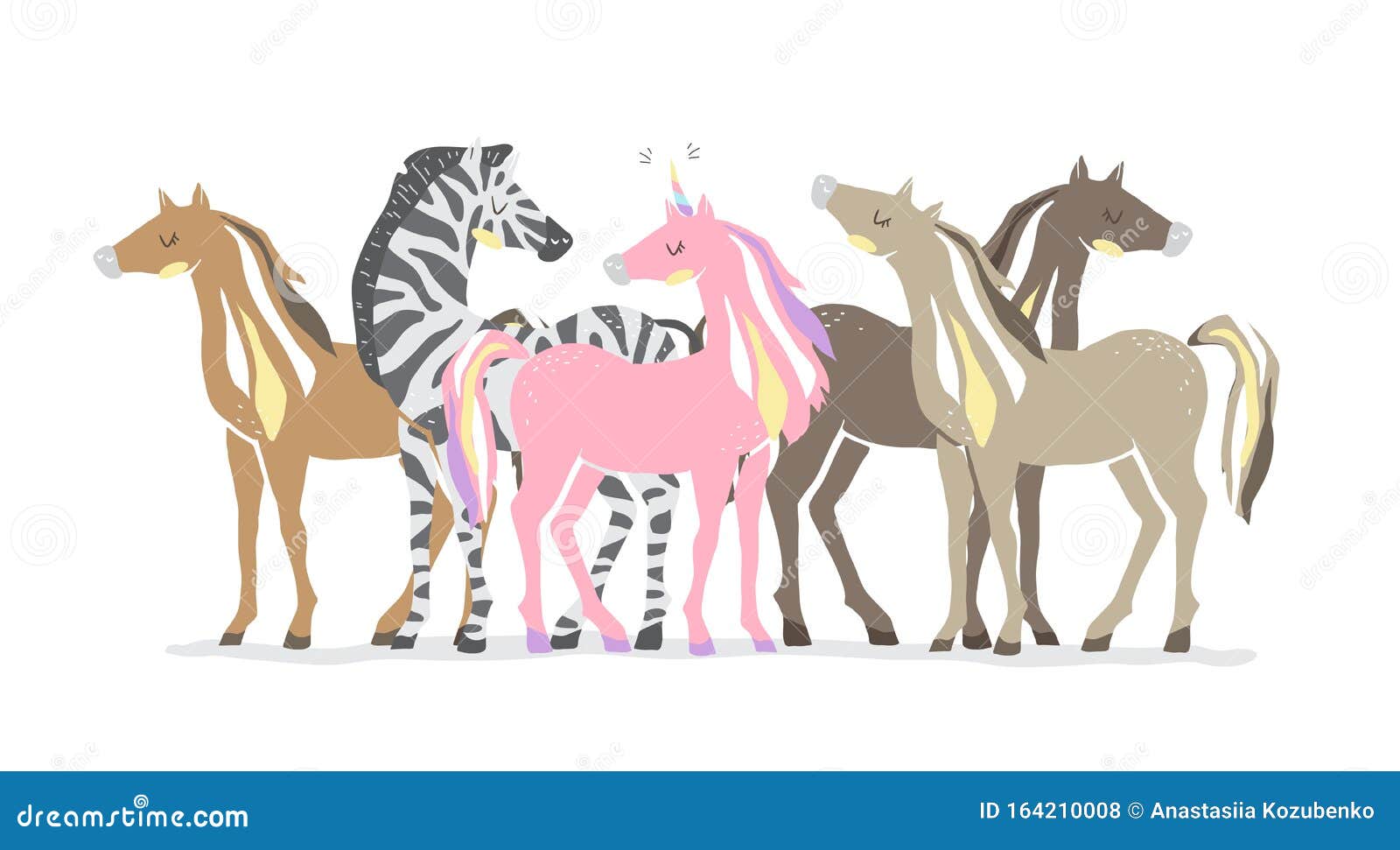 Group of Animals. Beautiful Cute Pink Unicorn, Zebra and Horses. Couple of  Unicorn and Zebra in Love. Isolated Image Stock Vector - Illustration of  concept, horse: 164210008