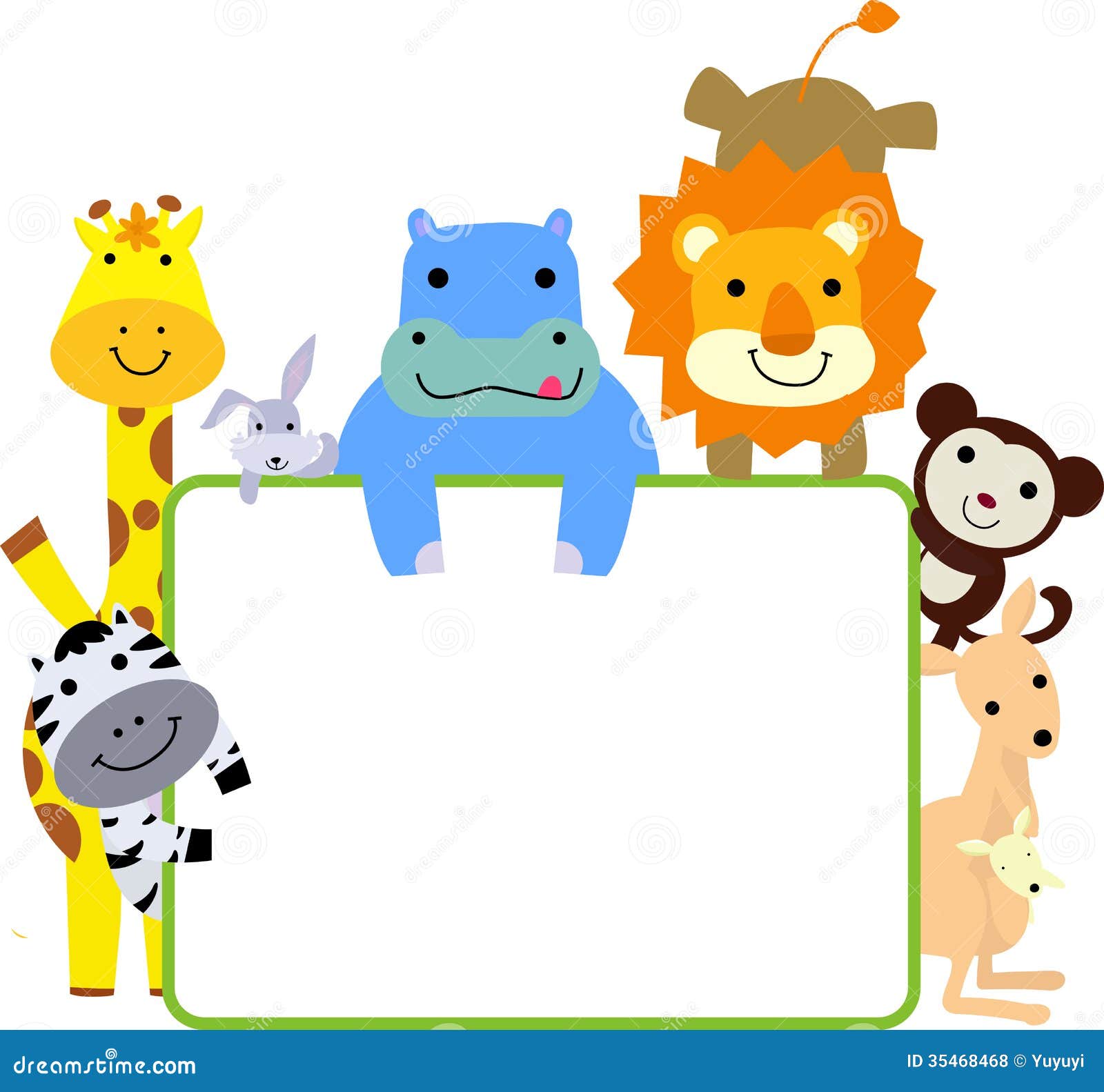 Group of animals and frame stock vector. Illustration of character -  35468468