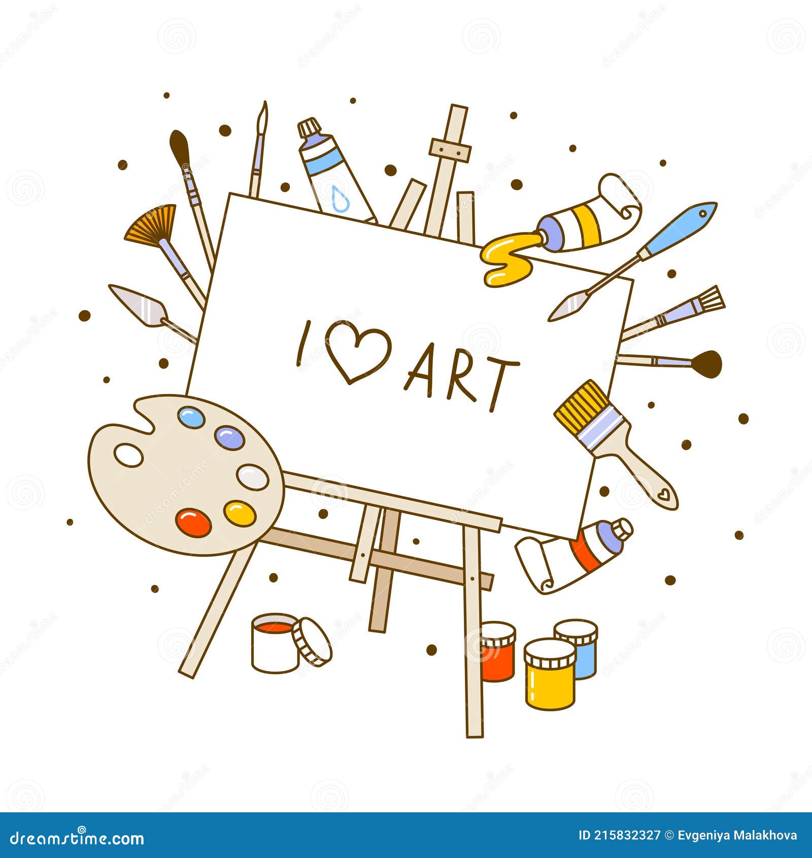 Drawing Tool Set Artist Easel Paints Brushes Cartoon Isolated White Stock  Vector by ©molnia26 242177968