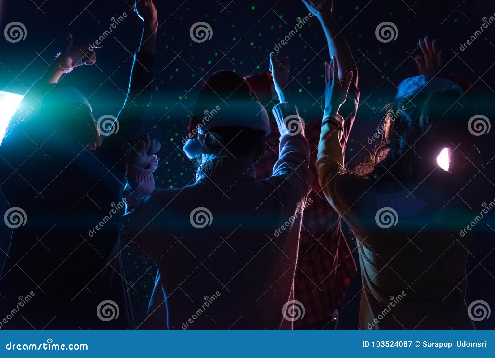 Group Asian Young Friends Dancing Together Party with Disco Lights ...