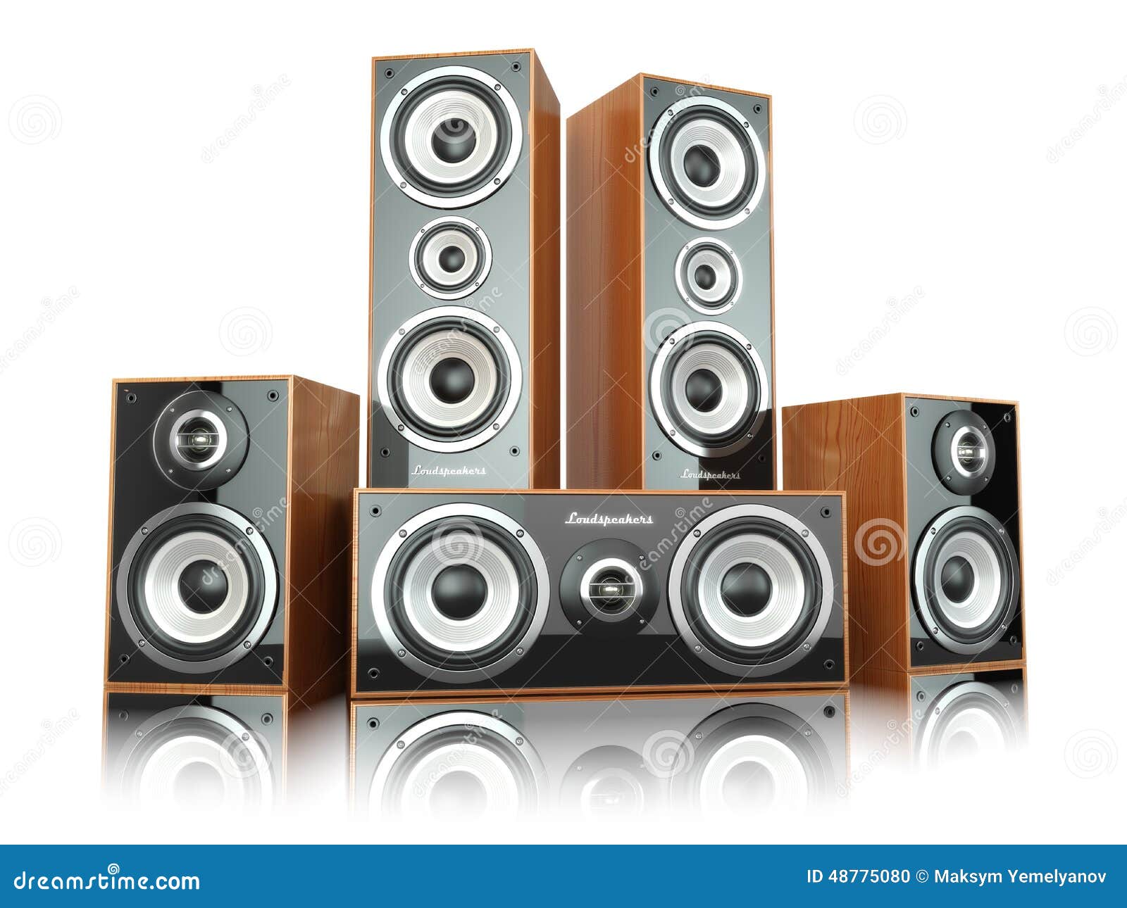 Group of Audio Speakers. Loudspeakers on White Stock Illustration