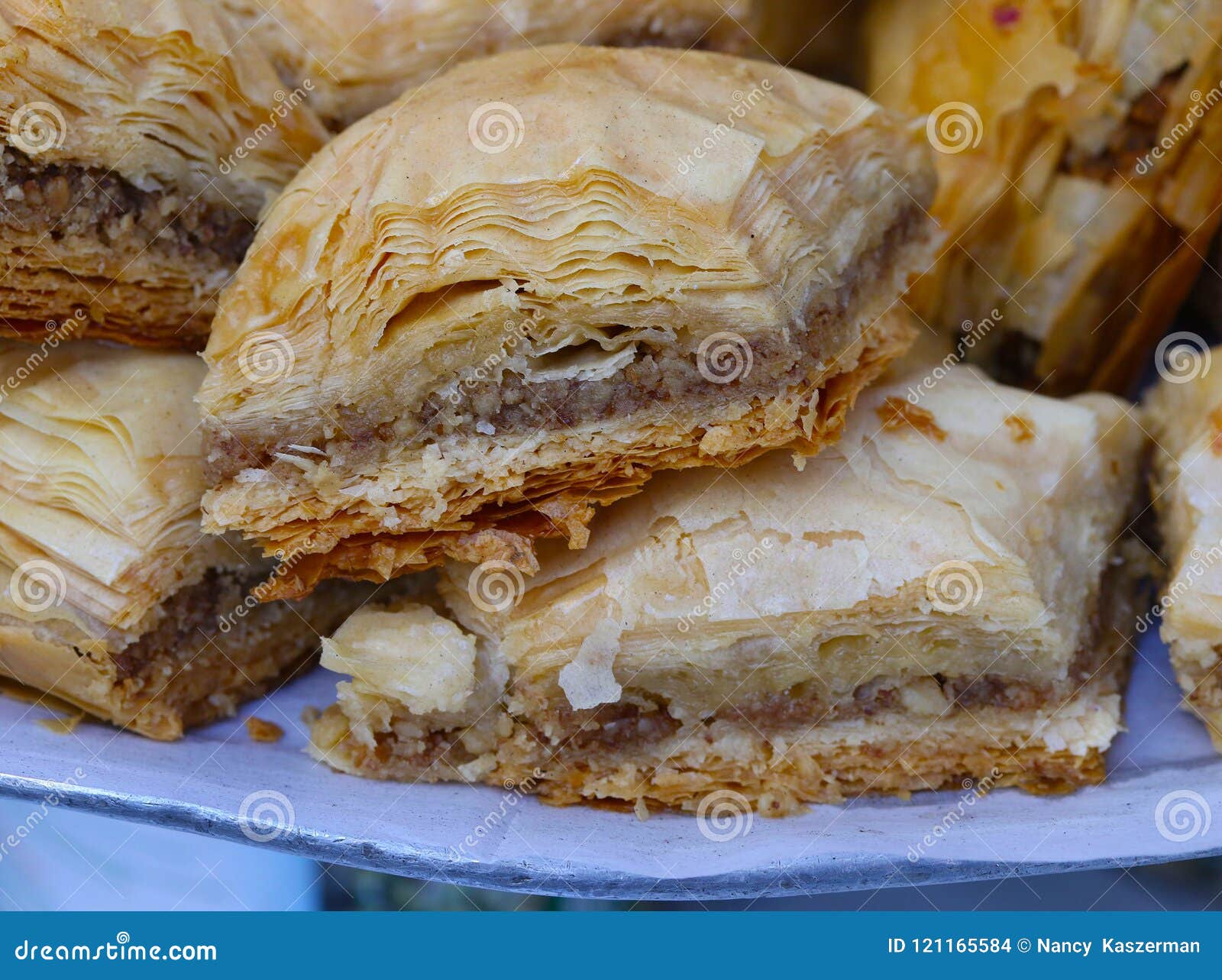 Baklava pastries on a tray stock photo. Image of gastronomy - 121165584