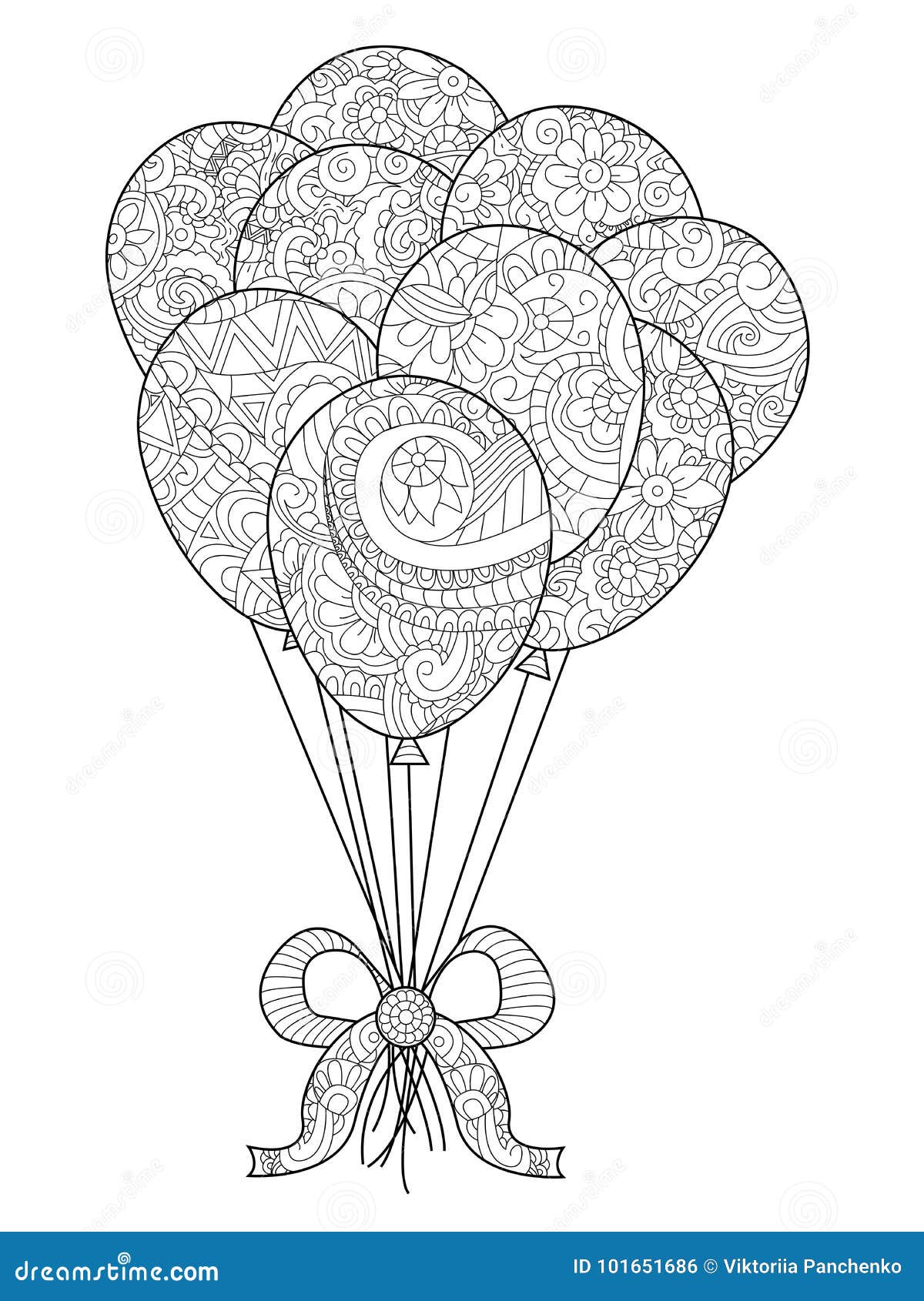 Download Group Of Balloons On A String Coloring Raster For Adults Stock Illustration - Illustration of ...