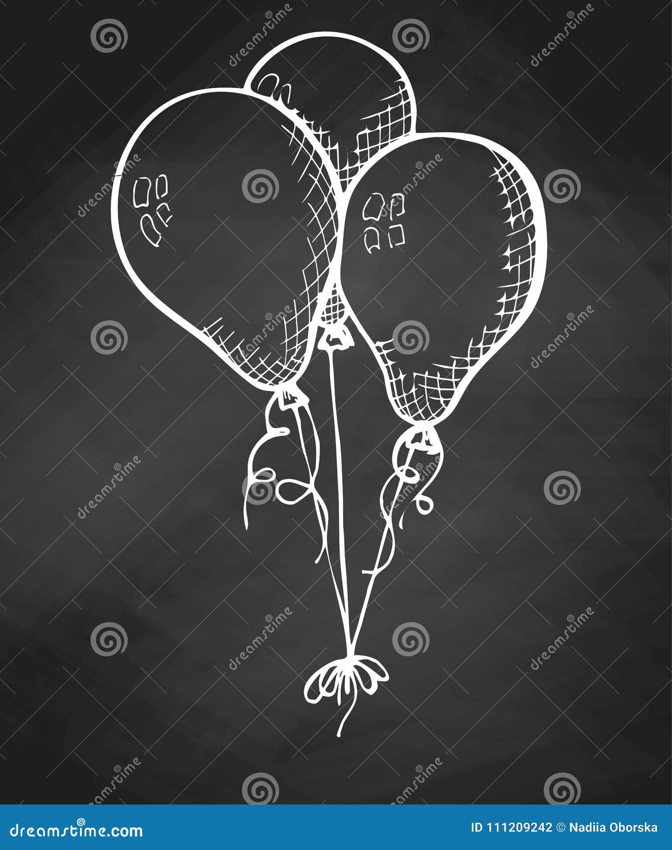 Group of Balloons on a String. Hand Drawn Chalk on a Chalkboard Stock