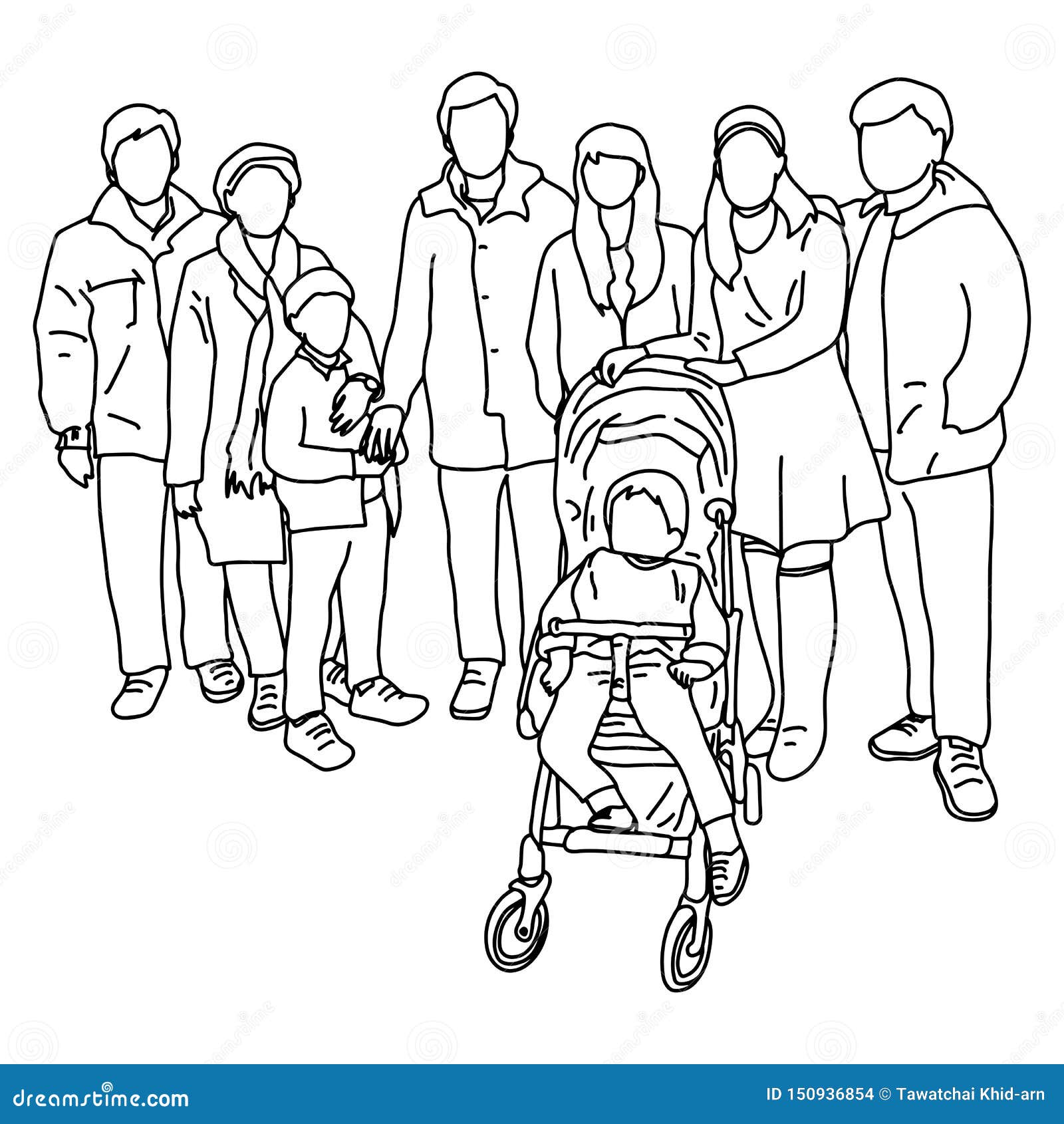 Happy big family smiling together, drawing sketch, Stock Vector, Vector And  Low Budget Royalty Free Image. Pic. ESY-005768025 | agefotostock